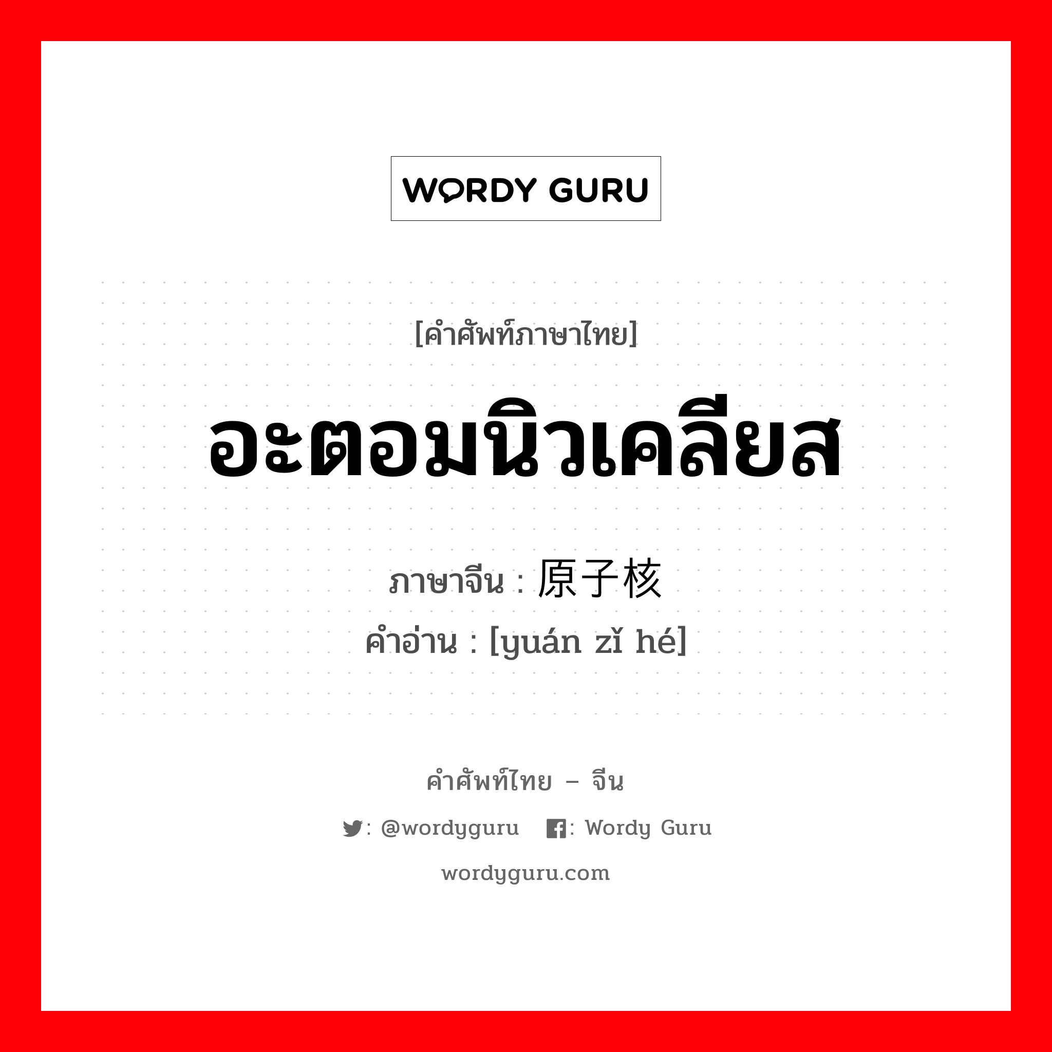 อะตอมนิวเคลียส ภาษาจีนคืออะไร, คำศัพท์ภาษาไทย - จีน อะตอมนิวเคลียส ภาษาจีน 原子核 คำอ่าน [yuán zǐ hé]