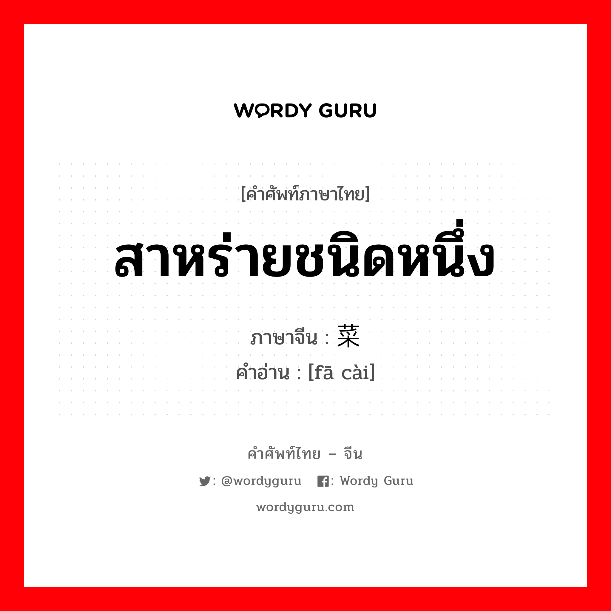 สาหร่ายชนิดหนึ่ง ภาษาจีนคืออะไร, คำศัพท์ภาษาไทย - จีน สาหร่ายชนิดหนึ่ง ภาษาจีน 发菜 คำอ่าน [fā cài]