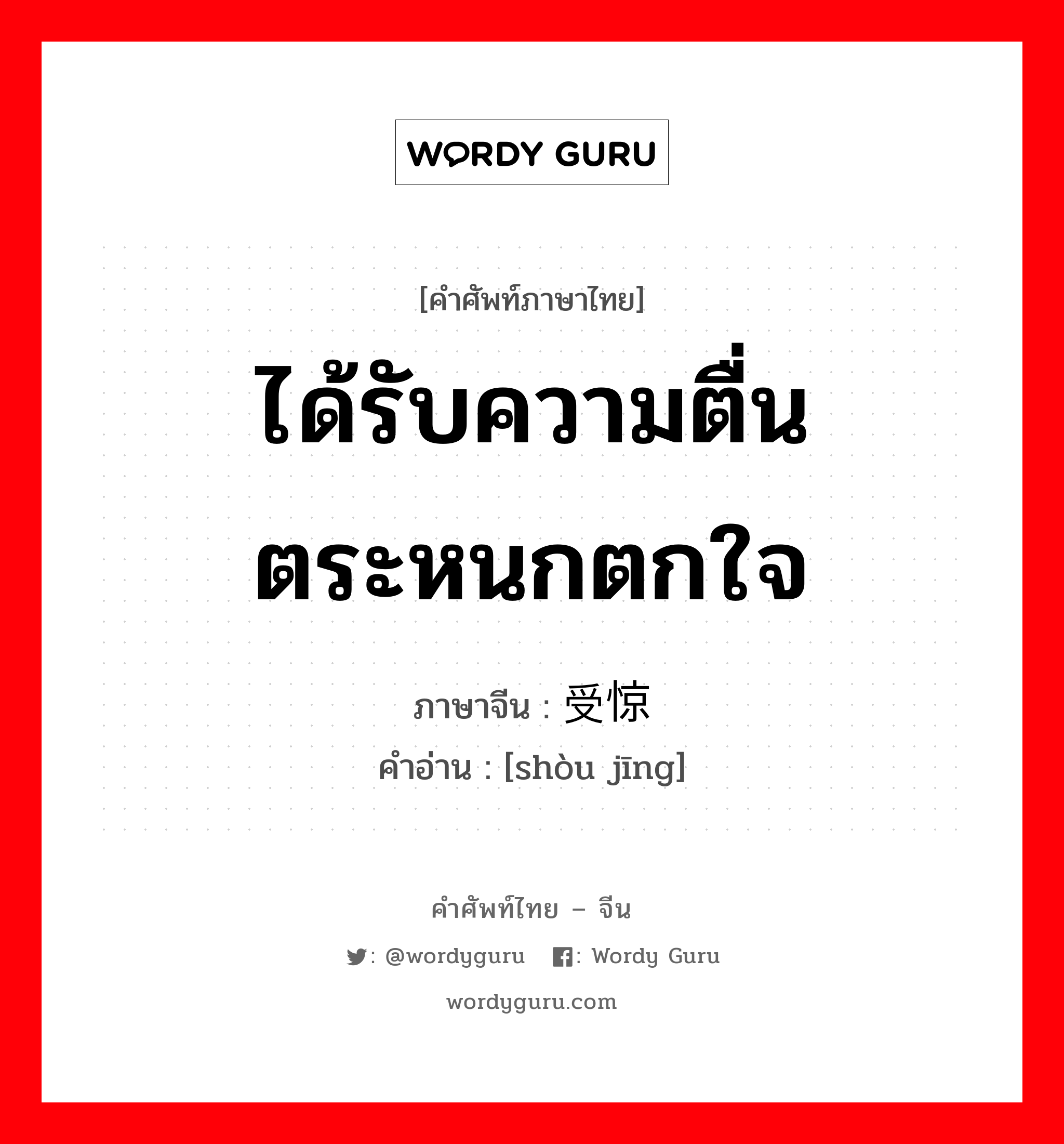 ได้รับความตื่นตระหนกตกใจ ภาษาจีนคืออะไร, คำศัพท์ภาษาไทย - จีน ได้รับความตื่นตระหนกตกใจ ภาษาจีน 受惊 คำอ่าน [shòu jīng]