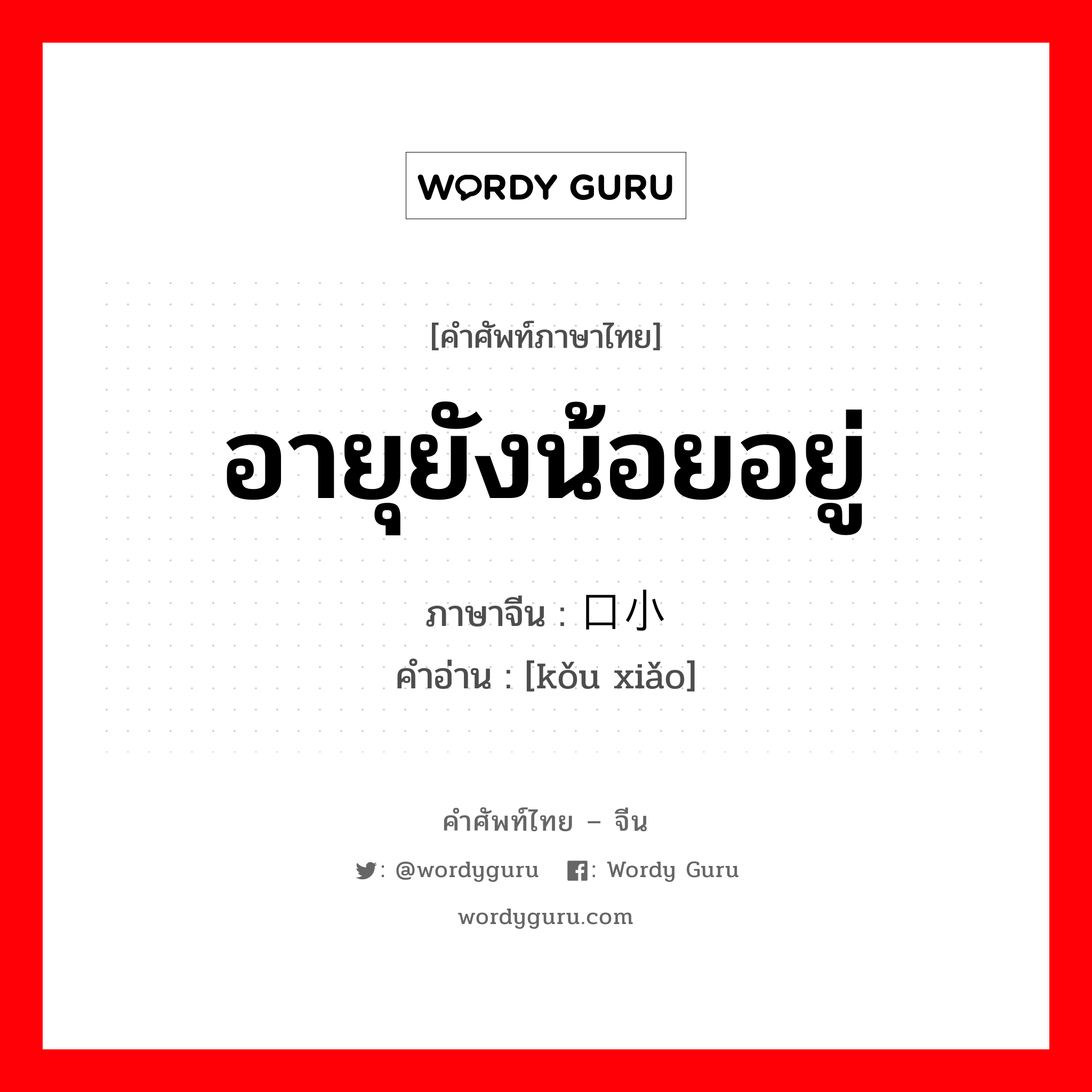 อายุยังน้อยอยู่ ภาษาจีนคืออะไร, คำศัพท์ภาษาไทย - จีน อายุยังน้อยอยู่ ภาษาจีน 口小 คำอ่าน [kǒu xiǎo]