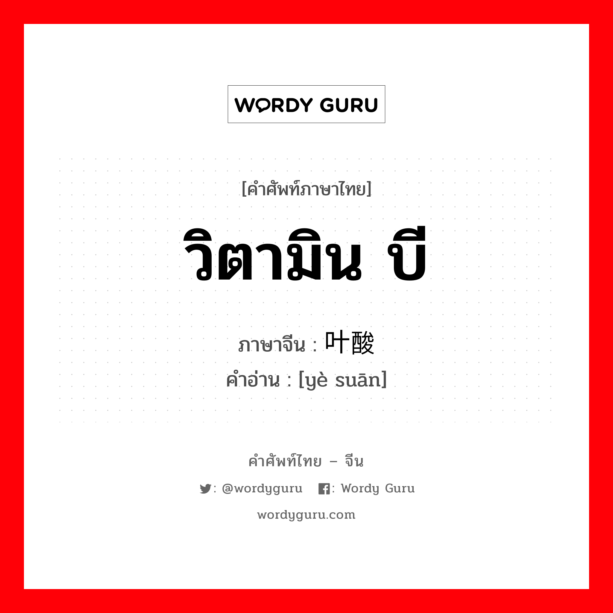 วิตามิน บี ภาษาจีนคืออะไร, คำศัพท์ภาษาไทย - จีน วิตามิน บี ภาษาจีน 叶酸 คำอ่าน [yè suān]