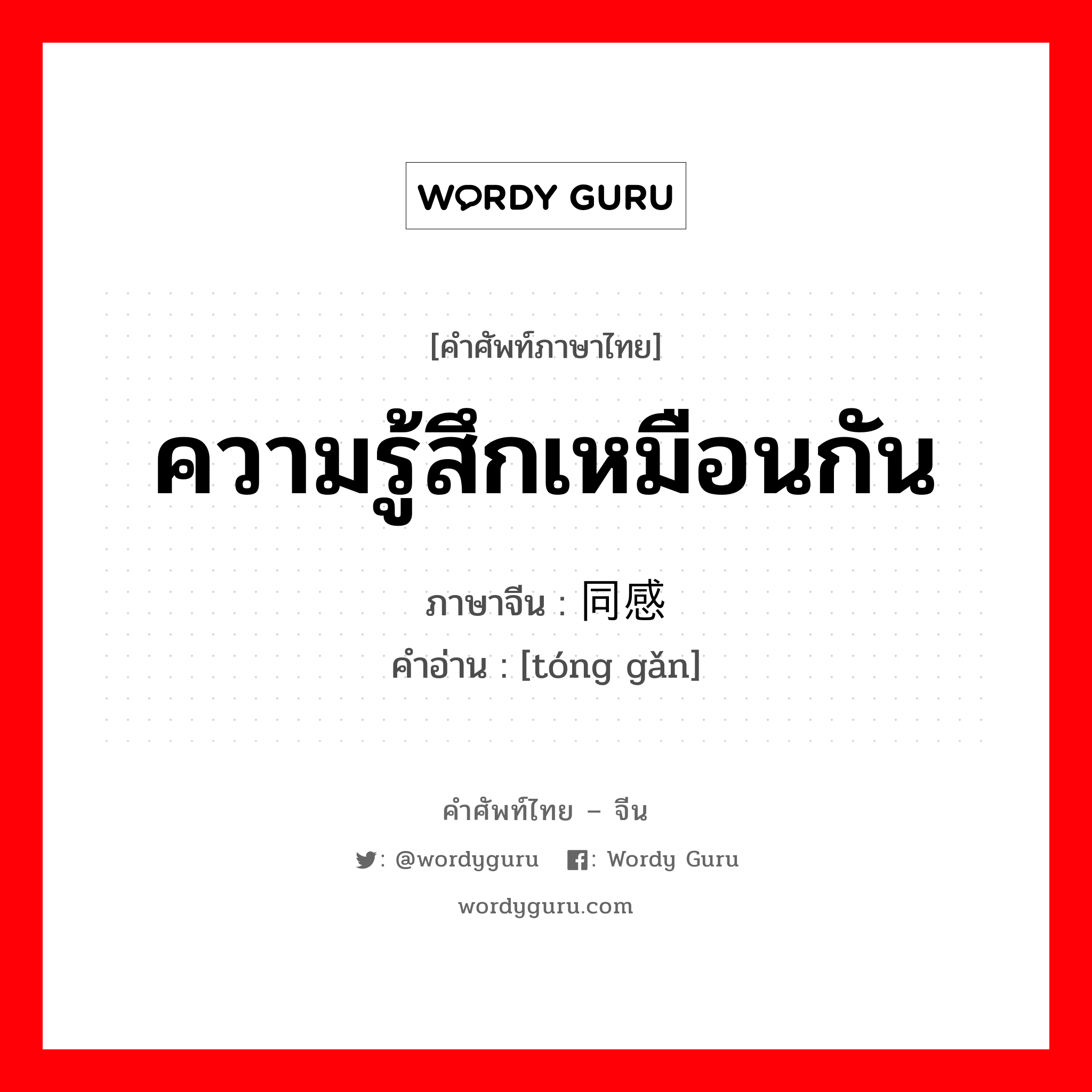 ความรู้สึกเหมือนกัน ภาษาจีนคืออะไร, คำศัพท์ภาษาไทย - จีน ความรู้สึกเหมือนกัน ภาษาจีน 同感 คำอ่าน [tóng gǎn]