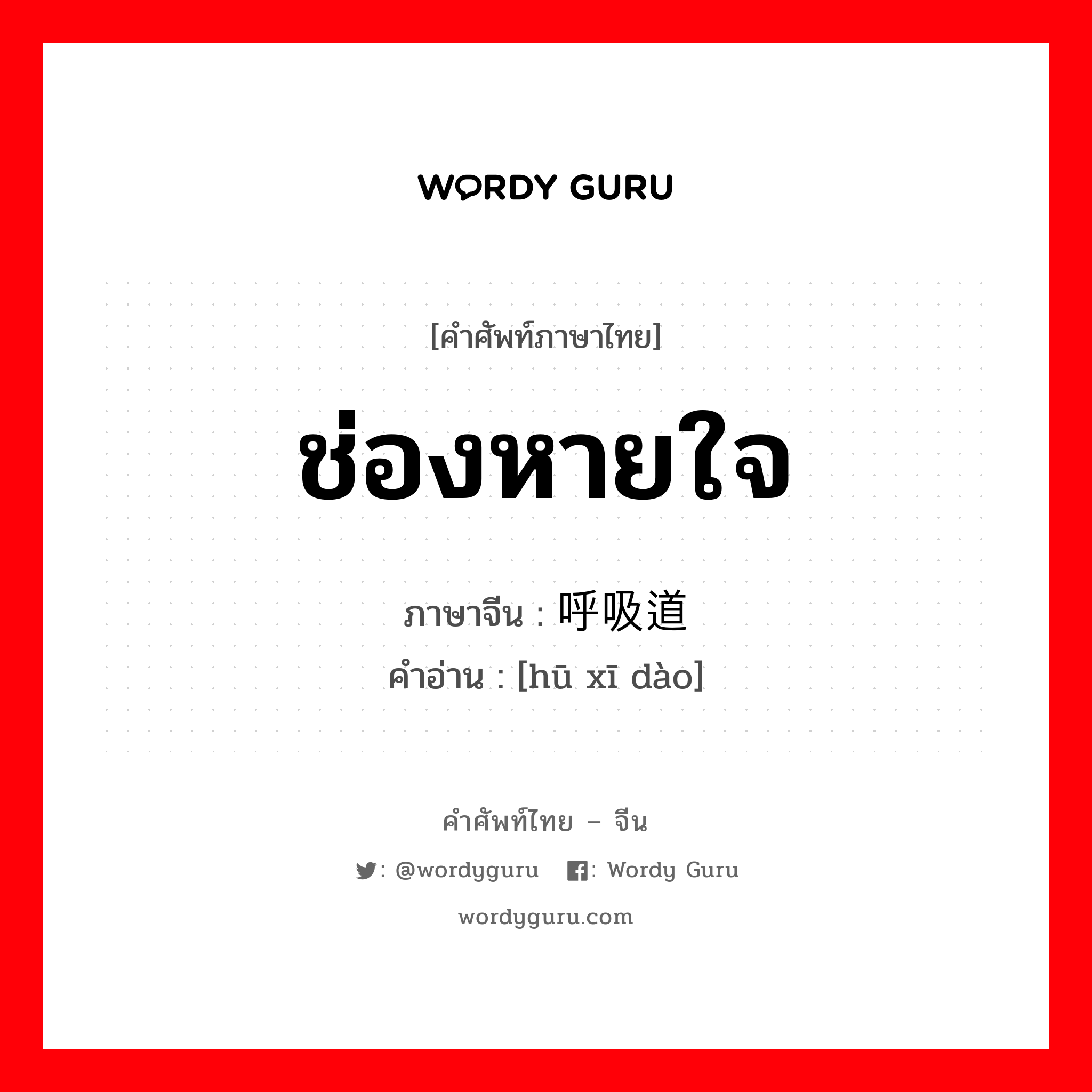 呼吸道 ภาษาไทย?, คำศัพท์ภาษาไทย - จีน 呼吸道 ภาษาจีน ช่องหายใจ คำอ่าน [hū xī dào]