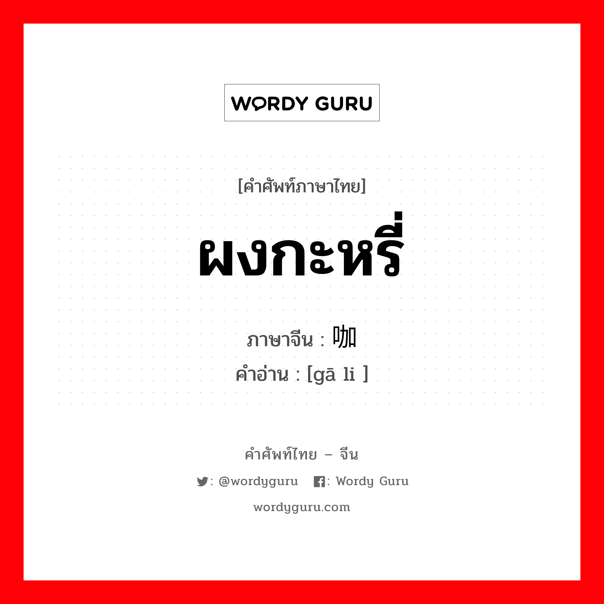 ผงกะหรี่ ภาษาจีนคืออะไร, คำศัพท์ภาษาไทย - จีน ผงกะหรี่ ภาษาจีน 咖喱 คำอ่าน [gā li ]