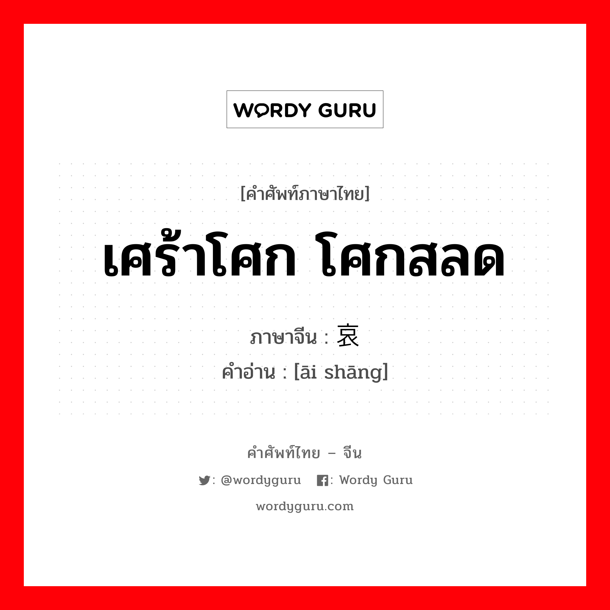 เศร้าโศก โศกสลด ภาษาจีนคืออะไร, คำศัพท์ภาษาไทย - จีน เศร้าโศก โศกสลด ภาษาจีน 哀伤 คำอ่าน [āi shāng]