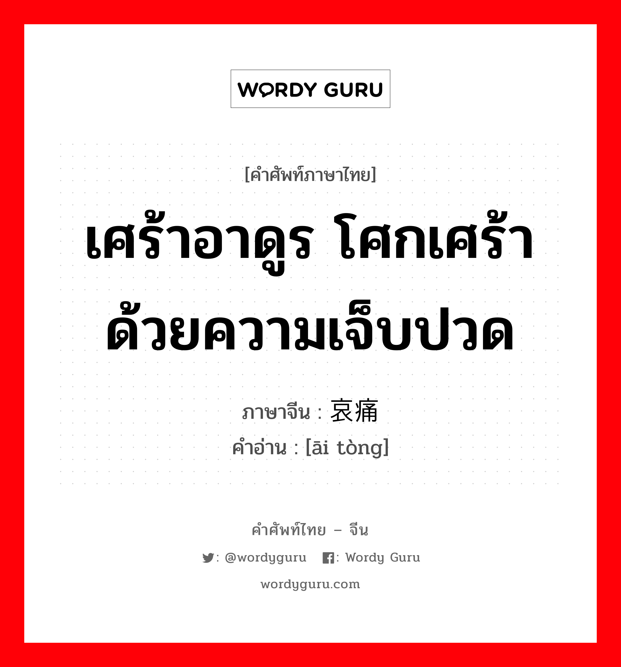 เศร้าอาดูร โศกเศร้าด้วยความเจ็บปวด ภาษาจีนคืออะไร, คำศัพท์ภาษาไทย - จีน เศร้าอาดูร โศกเศร้าด้วยความเจ็บปวด ภาษาจีน 哀痛 คำอ่าน [āi tòng]