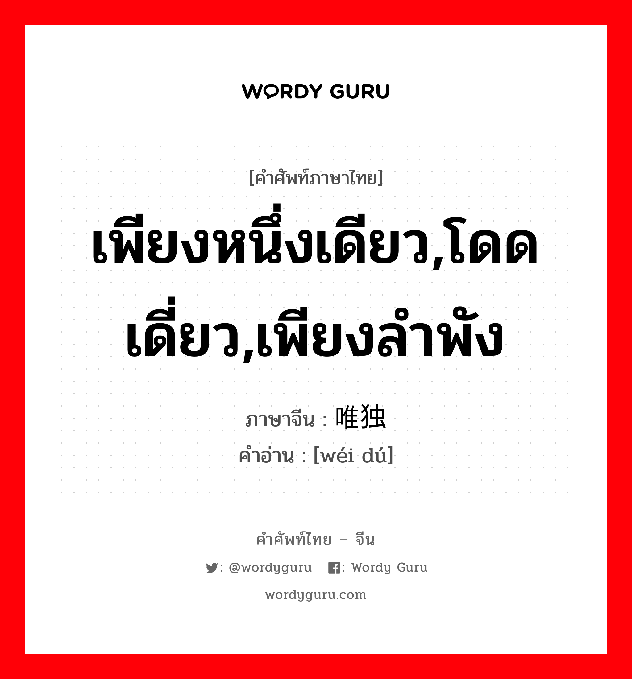 เพียงหนึ่งเดียว,โดดเดี่ยว,เพียงลำพัง ภาษาจีนคืออะไร, คำศัพท์ภาษาไทย - จีน เพียงหนึ่งเดียว,โดดเดี่ยว,เพียงลำพัง ภาษาจีน 唯独 คำอ่าน [wéi dú]