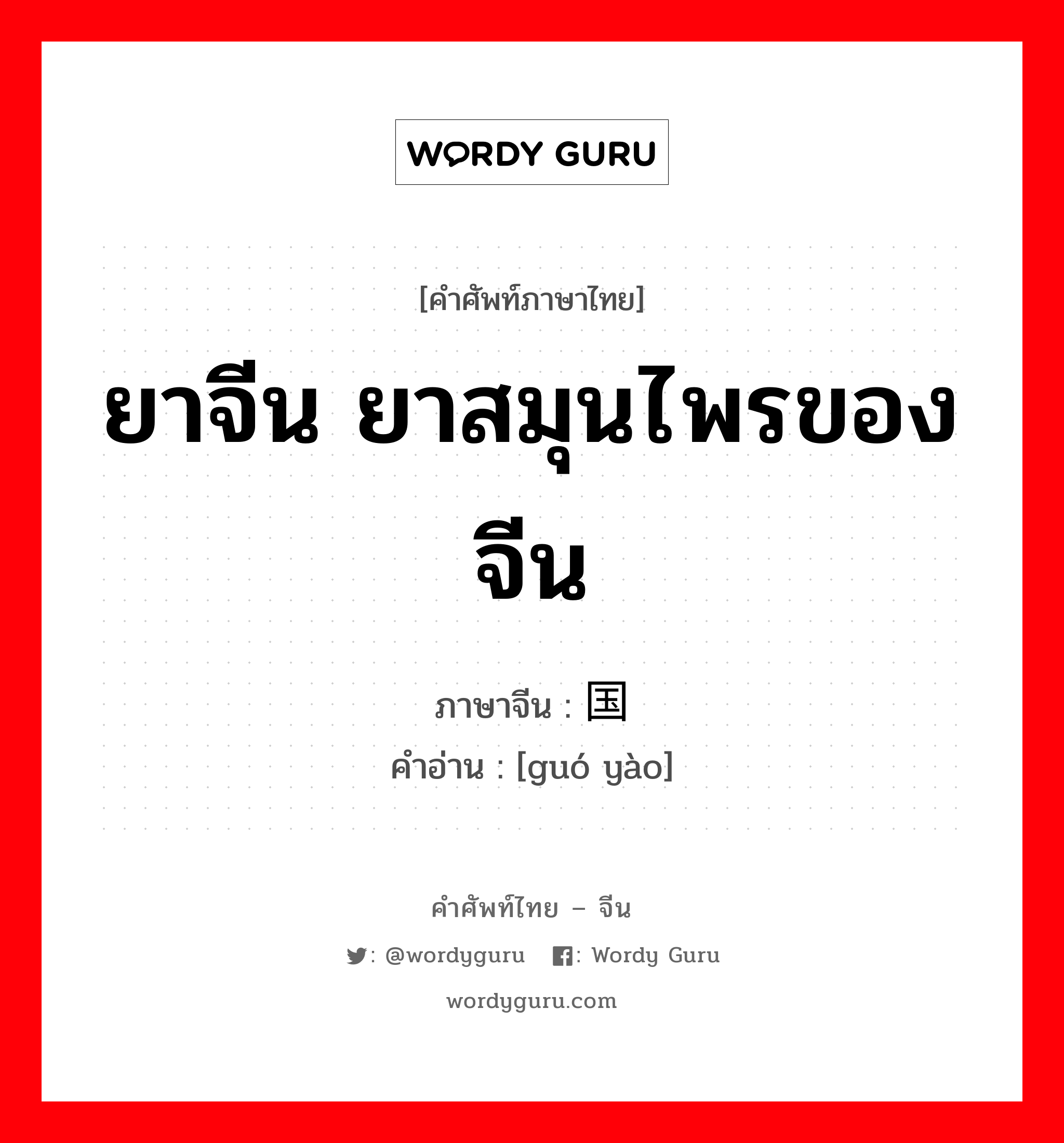 ยาจีน ยาสมุนไพรของจีน ภาษาจีนคืออะไร, คำศัพท์ภาษาไทย - จีน ยาจีน ยาสมุนไพรของจีน ภาษาจีน 国药 คำอ่าน [guó yào]