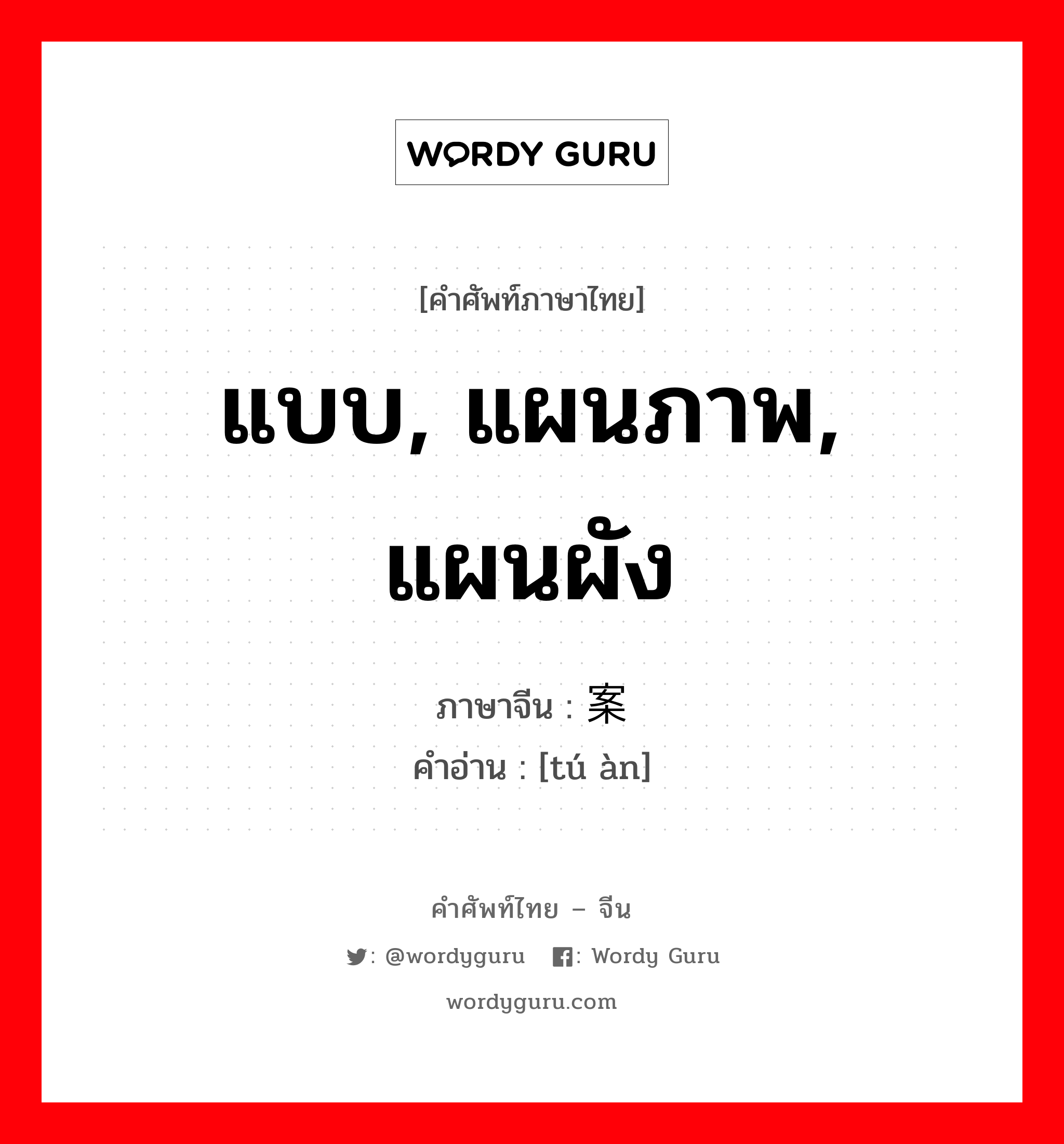 แบบ, แผนภาพ, แผนผัง ภาษาจีนคืออะไร, คำศัพท์ภาษาไทย - จีน แบบ, แผนภาพ, แผนผัง ภาษาจีน 图案 คำอ่าน [tú àn]