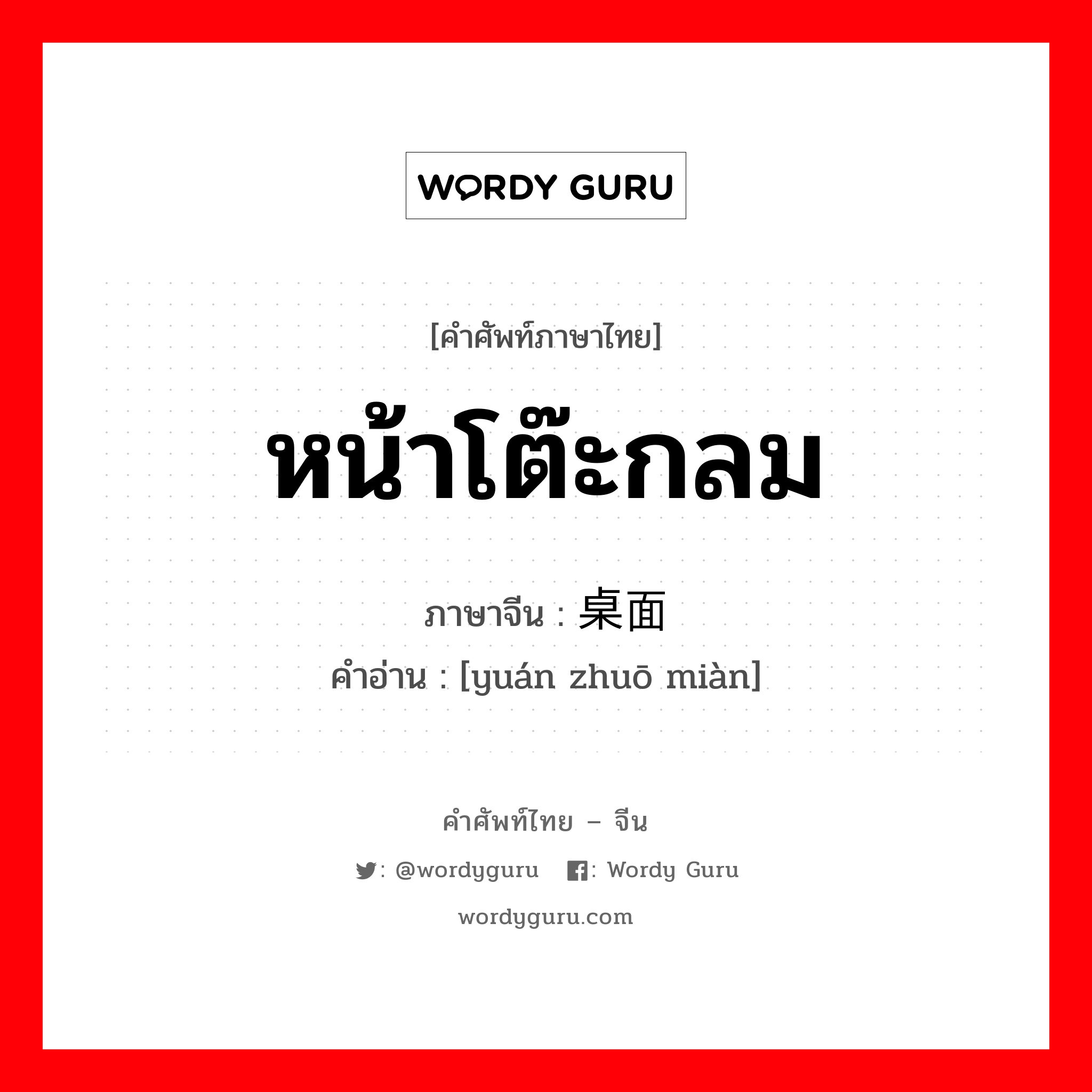 หน้าโต๊ะกลม ภาษาจีนคืออะไร, คำศัพท์ภาษาไทย - จีน หน้าโต๊ะกลม ภาษาจีน 圆桌面 คำอ่าน [yuán zhuō miàn]