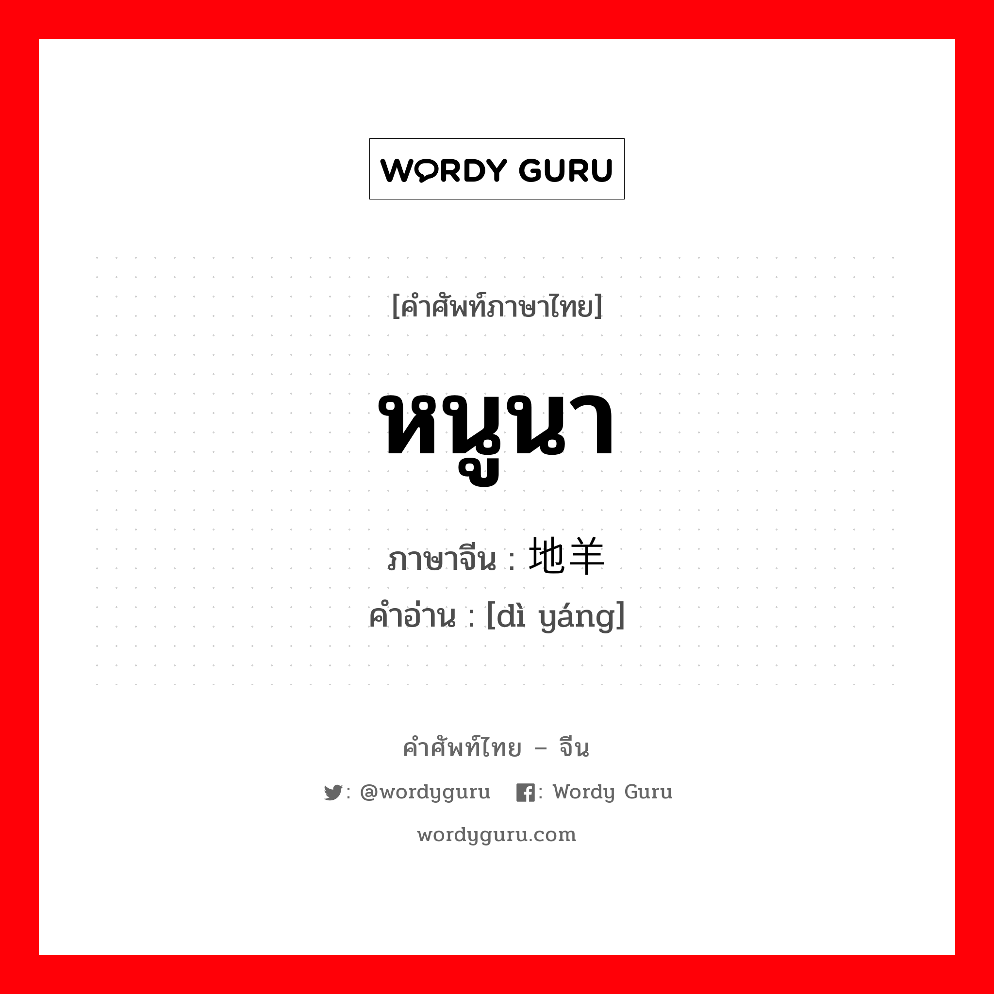 หนูนา ภาษาจีนคืออะไร, คำศัพท์ภาษาไทย - จีน หนูนา ภาษาจีน 地羊 คำอ่าน [dì yáng]