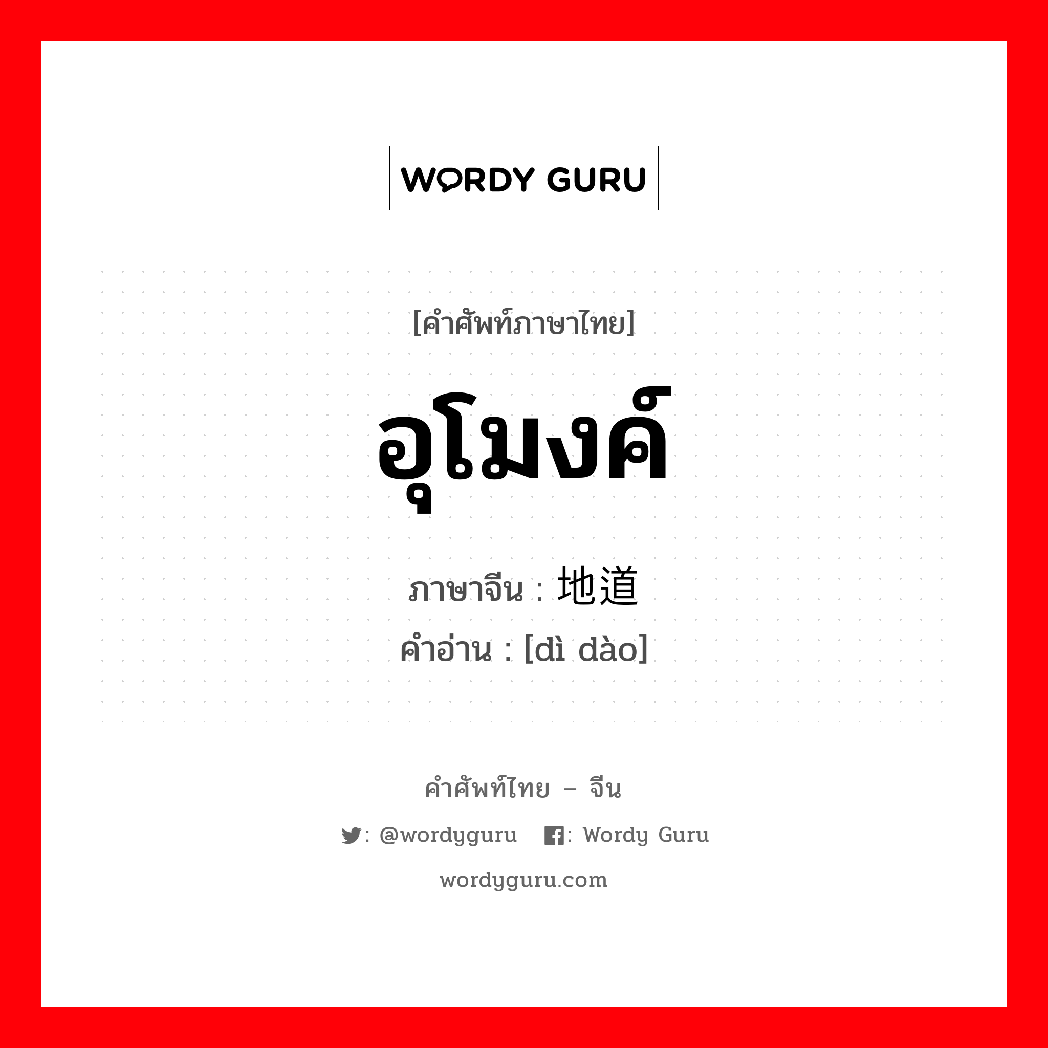 อุโมงค์ ภาษาจีนคืออะไร, คำศัพท์ภาษาไทย - จีน อุโมงค์ ภาษาจีน 地道 คำอ่าน [dì dào]