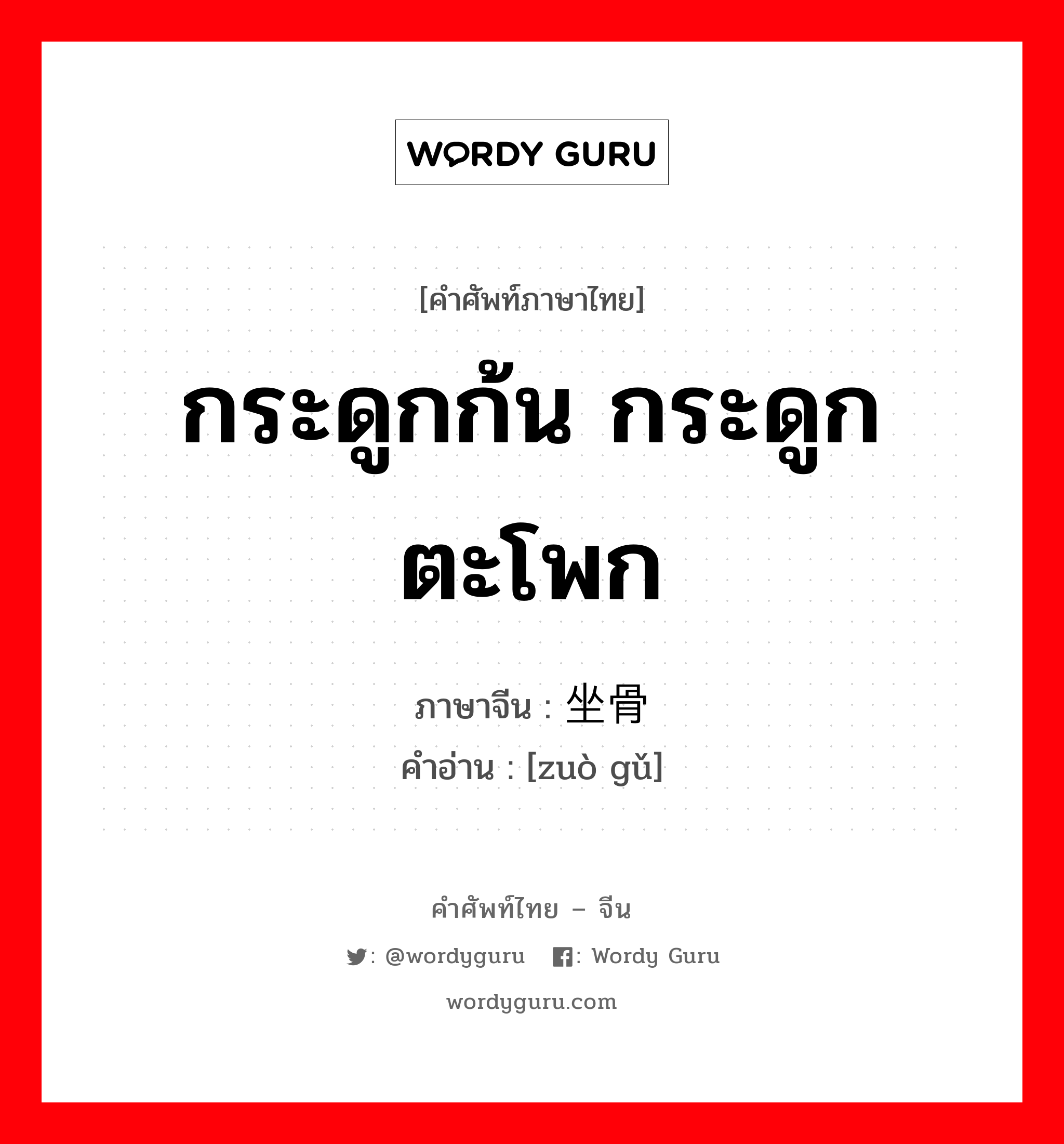 กระดูกก้น กระดูกตะโพก ภาษาจีนคืออะไร, คำศัพท์ภาษาไทย - จีน กระดูกก้น กระดูกตะโพก ภาษาจีน 坐骨 คำอ่าน [zuò gǔ]