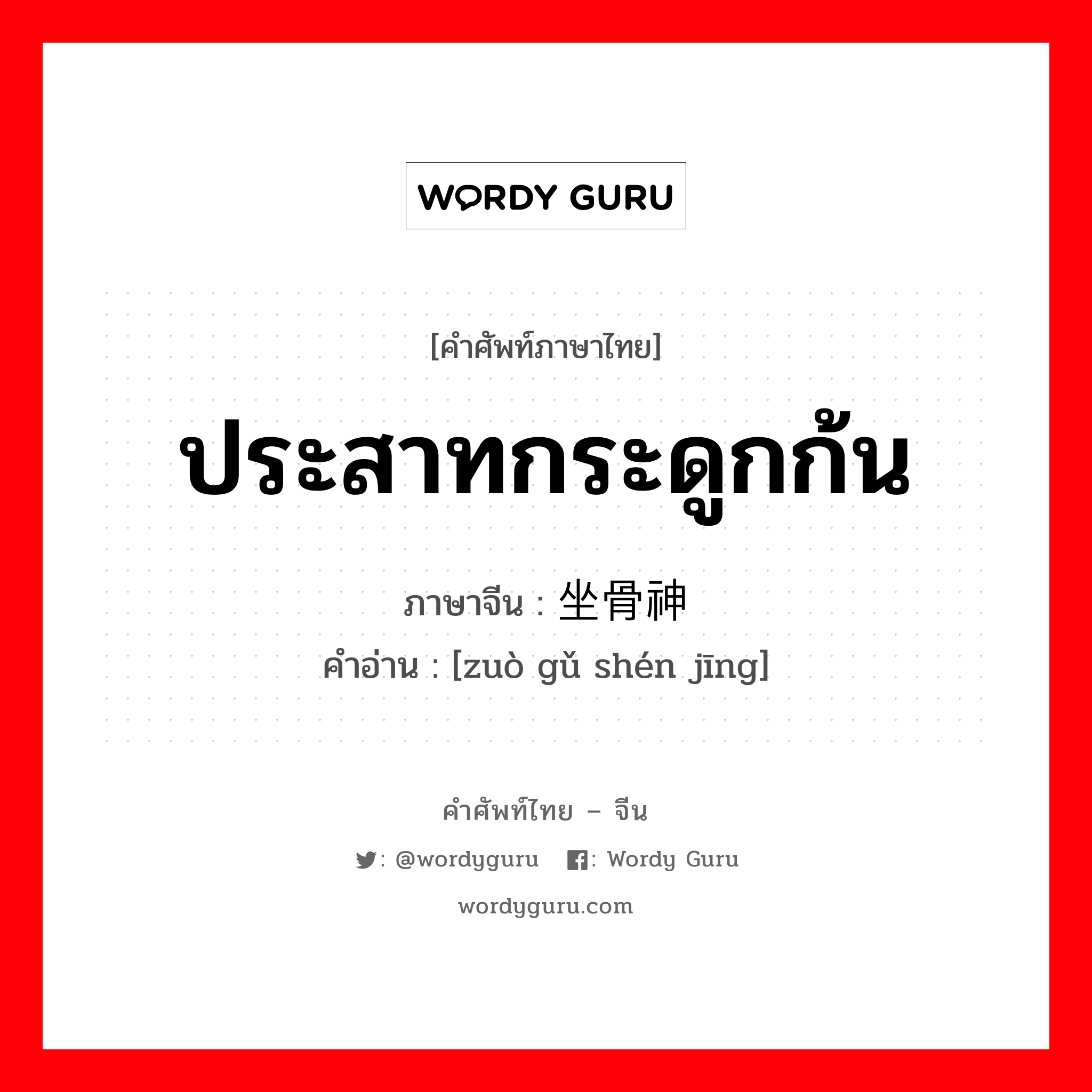 ประสาทกระดูกก้น ภาษาจีนคืออะไร, คำศัพท์ภาษาไทย - จีน ประสาทกระดูกก้น ภาษาจีน 坐骨神经 คำอ่าน [zuò gǔ shén jīng]