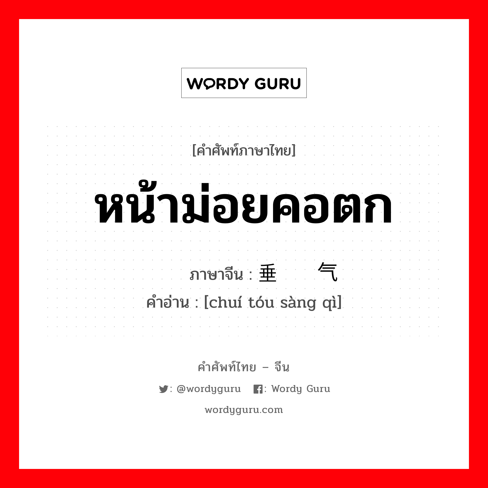 หน้าม่อยคอตก ภาษาจีนคืออะไร, คำศัพท์ภาษาไทย - จีน หน้าม่อยคอตก ภาษาจีน 垂头丧气 คำอ่าน [chuí tóu sàng qì]