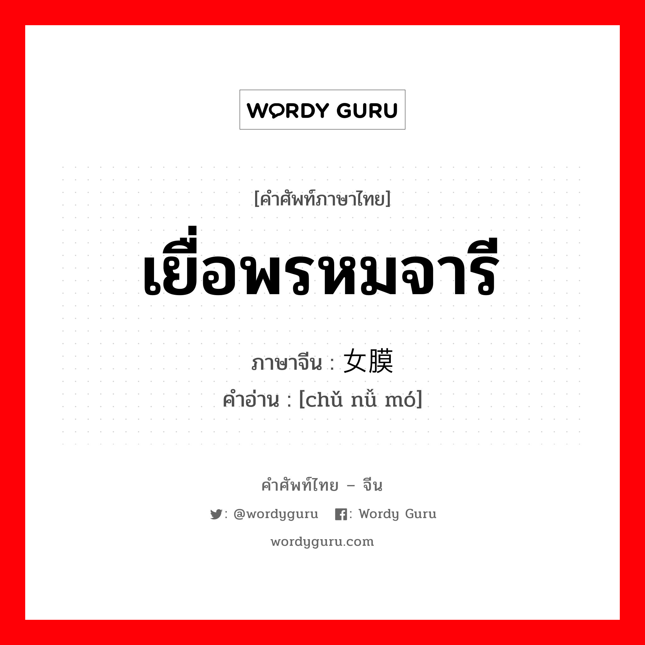 เยื่อพรหมจารี ภาษาจีนคืออะไร, คำศัพท์ภาษาไทย - จีน เยื่อพรหมจารี ภาษาจีน 处女膜 คำอ่าน [chǔ nǚ mó]