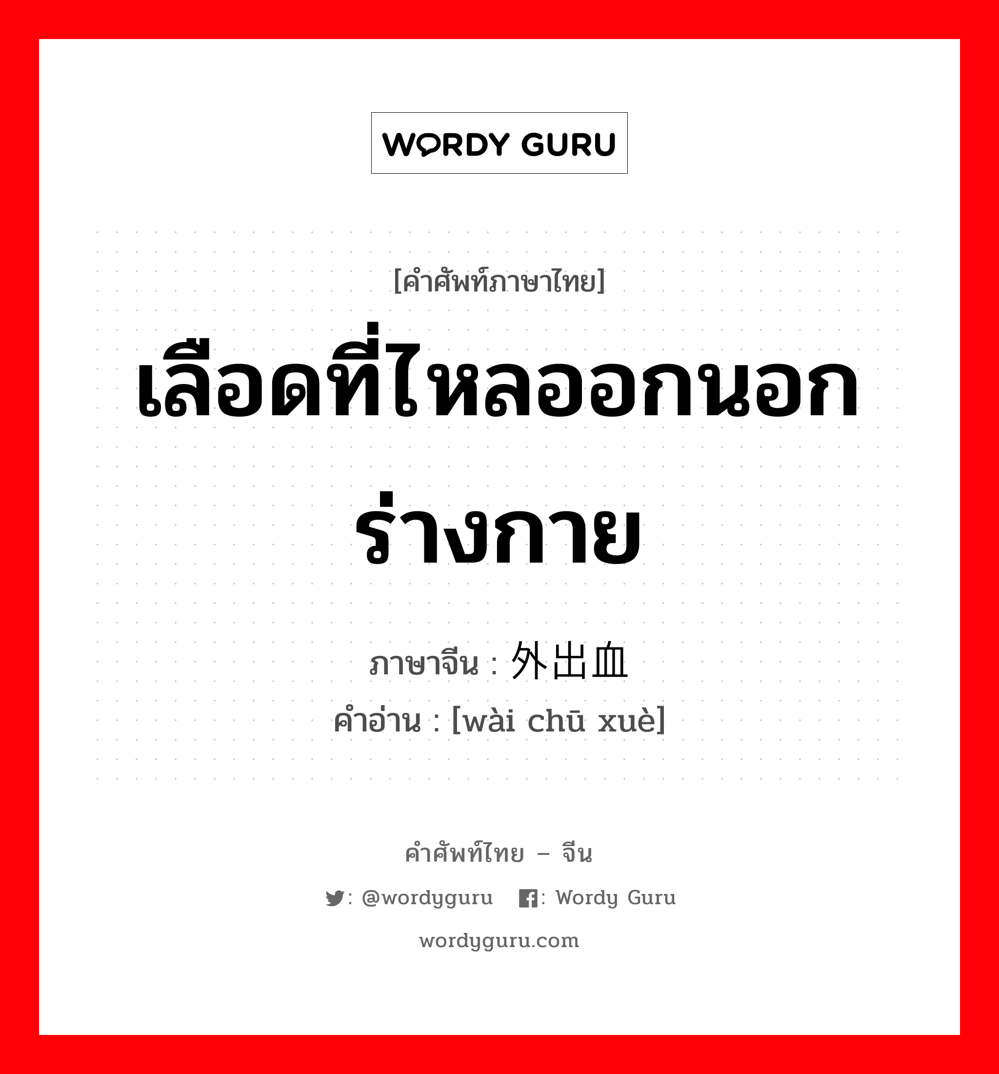 เลือดที่ไหลออกนอกร่างกาย ภาษาจีนคืออะไร, คำศัพท์ภาษาไทย - จีน เลือดที่ไหลออกนอกร่างกาย ภาษาจีน 外出血 คำอ่าน [wài chū xuè]