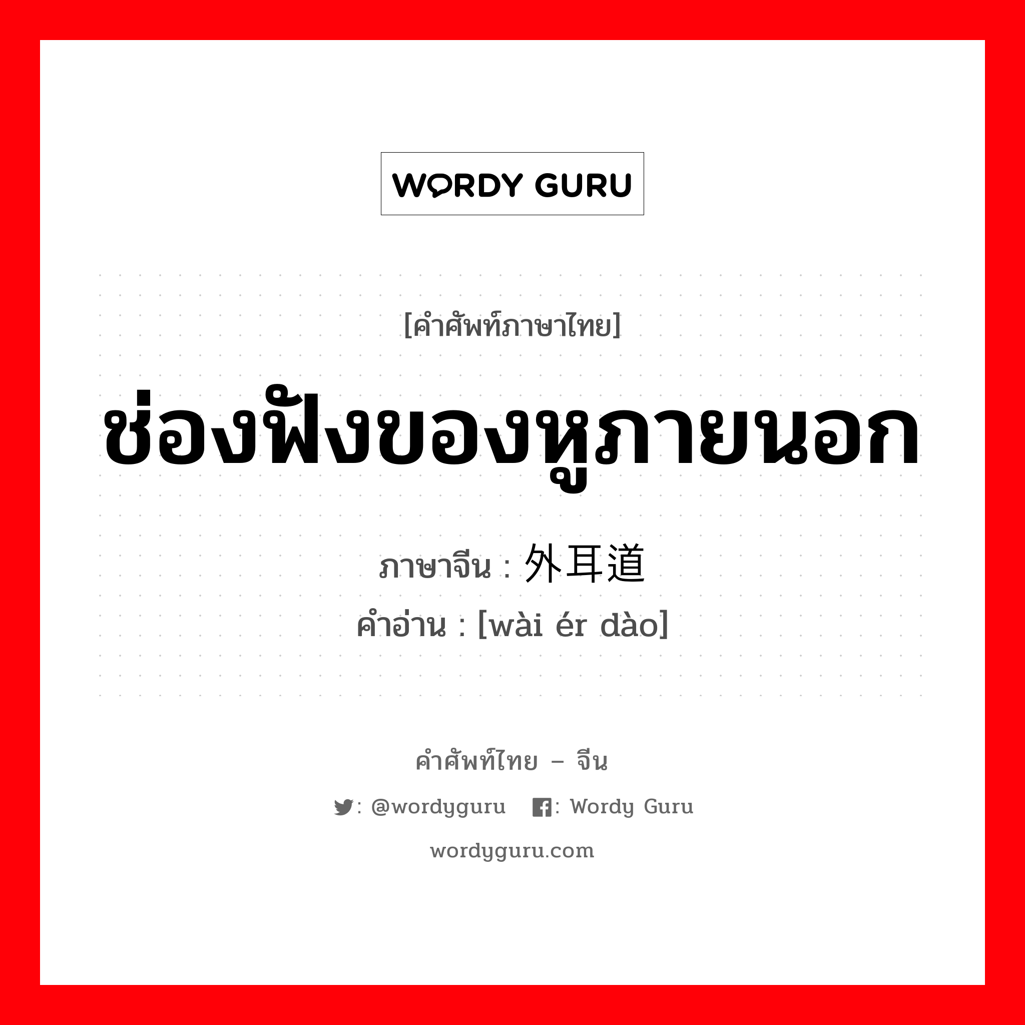 ช่องฟังของหูภายนอก ภาษาจีนคืออะไร, คำศัพท์ภาษาไทย - จีน ช่องฟังของหูภายนอก ภาษาจีน 外耳道 คำอ่าน [wài ér dào]