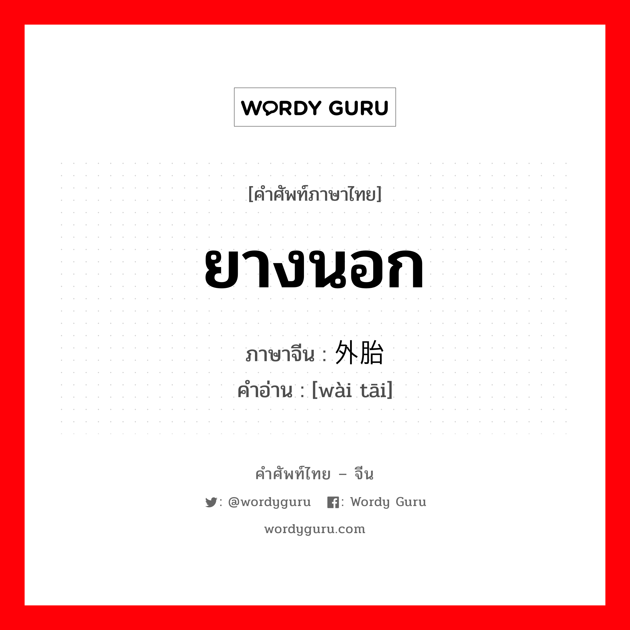 ยางนอก ภาษาจีนคืออะไร, คำศัพท์ภาษาไทย - จีน ยางนอก ภาษาจีน 外胎 คำอ่าน [wài tāi]