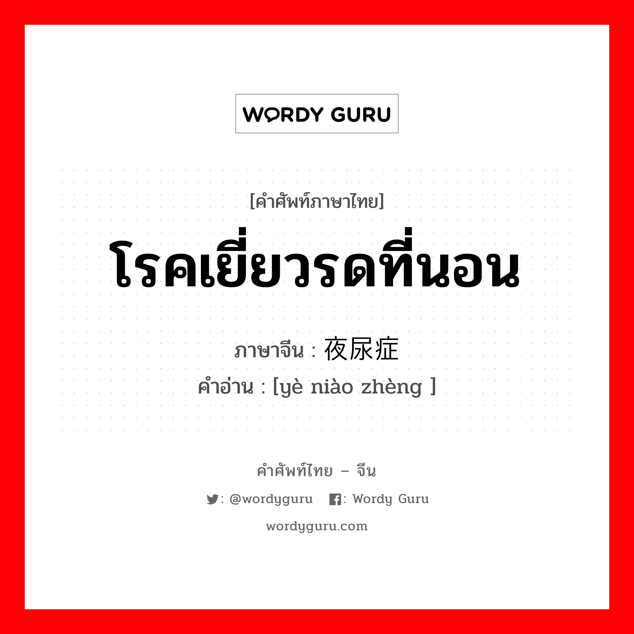 โรคเยี่ยวรดที่นอน ภาษาจีนคืออะไร, คำศัพท์ภาษาไทย - จีน โรคเยี่ยวรดที่นอน ภาษาจีน 夜尿症 คำอ่าน [yè niào zhèng ]