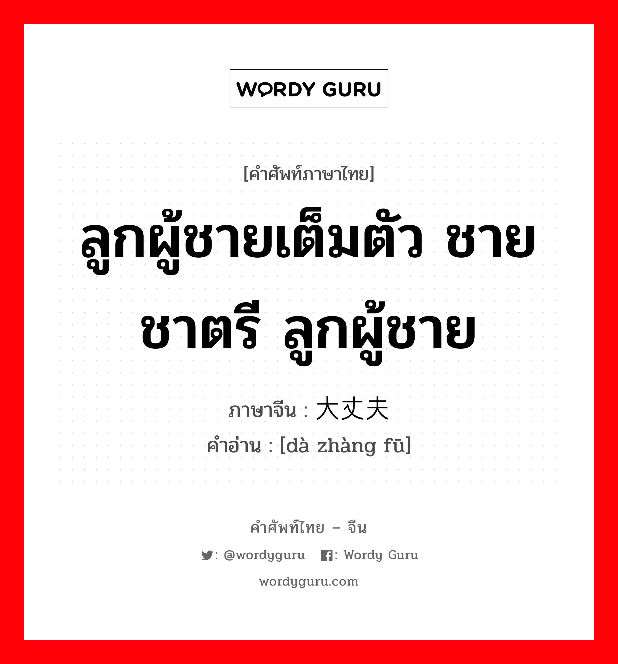 ลูกผู้ชายเต็มตัว ชายชาตรี ลูกผู้ชาย ภาษาจีนคืออะไร, คำศัพท์ภาษาไทย - จีน ลูกผู้ชายเต็มตัว ชายชาตรี ลูกผู้ชาย ภาษาจีน 大丈夫 คำอ่าน [dà zhàng fū]