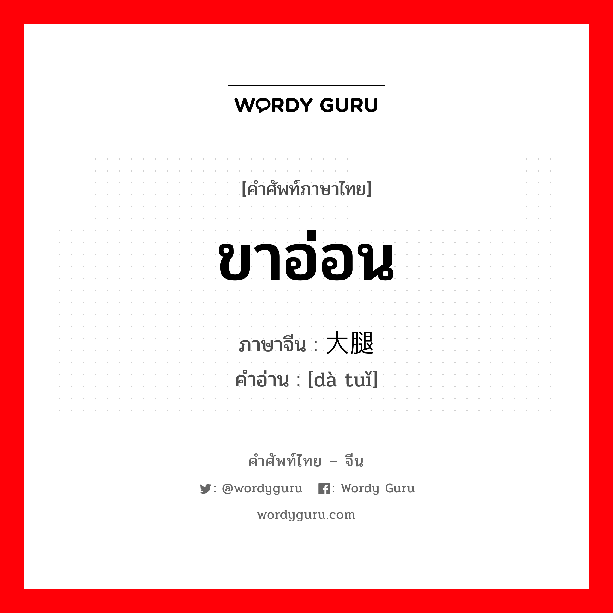 ขาอ่อน ภาษาจีนคืออะไร, คำศัพท์ภาษาไทย - จีน ขาอ่อน ภาษาจีน 大腿 คำอ่าน [dà tuǐ]