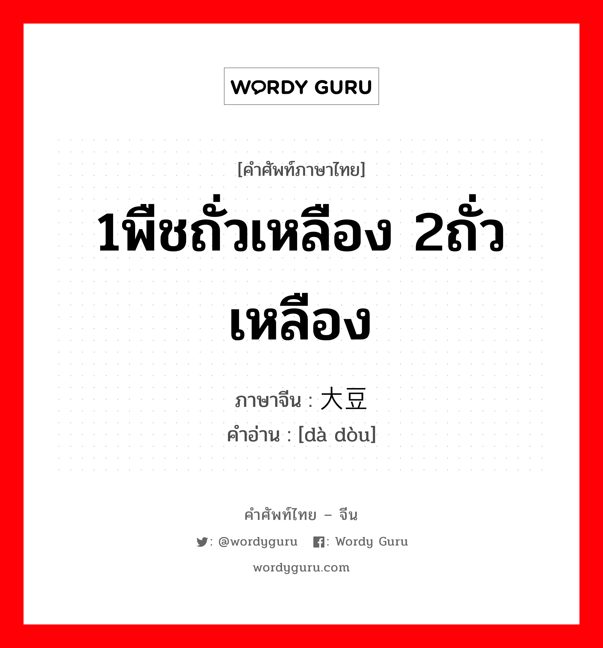 1พืชถั่วเหลือง 2ถั่วเหลือง ภาษาจีนคืออะไร, คำศัพท์ภาษาไทย - จีน 1พืชถั่วเหลือง 2ถั่วเหลือง ภาษาจีน 大豆 คำอ่าน [dà dòu]