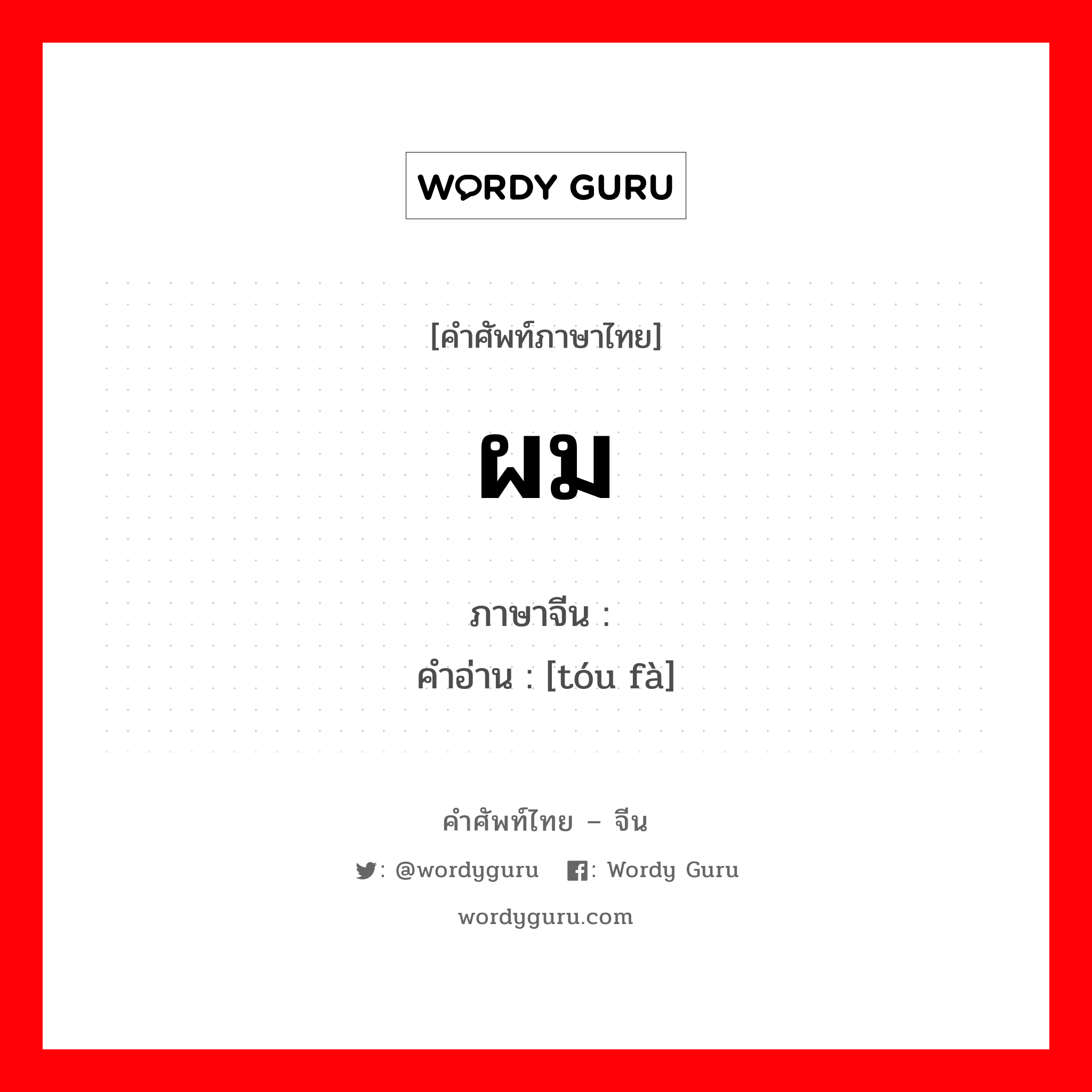 ผม ภาษาจีนคืออะไร, คำศัพท์ภาษาไทย - จีน ผม ภาษาจีน 头发 คำอ่าน [tóu fà]