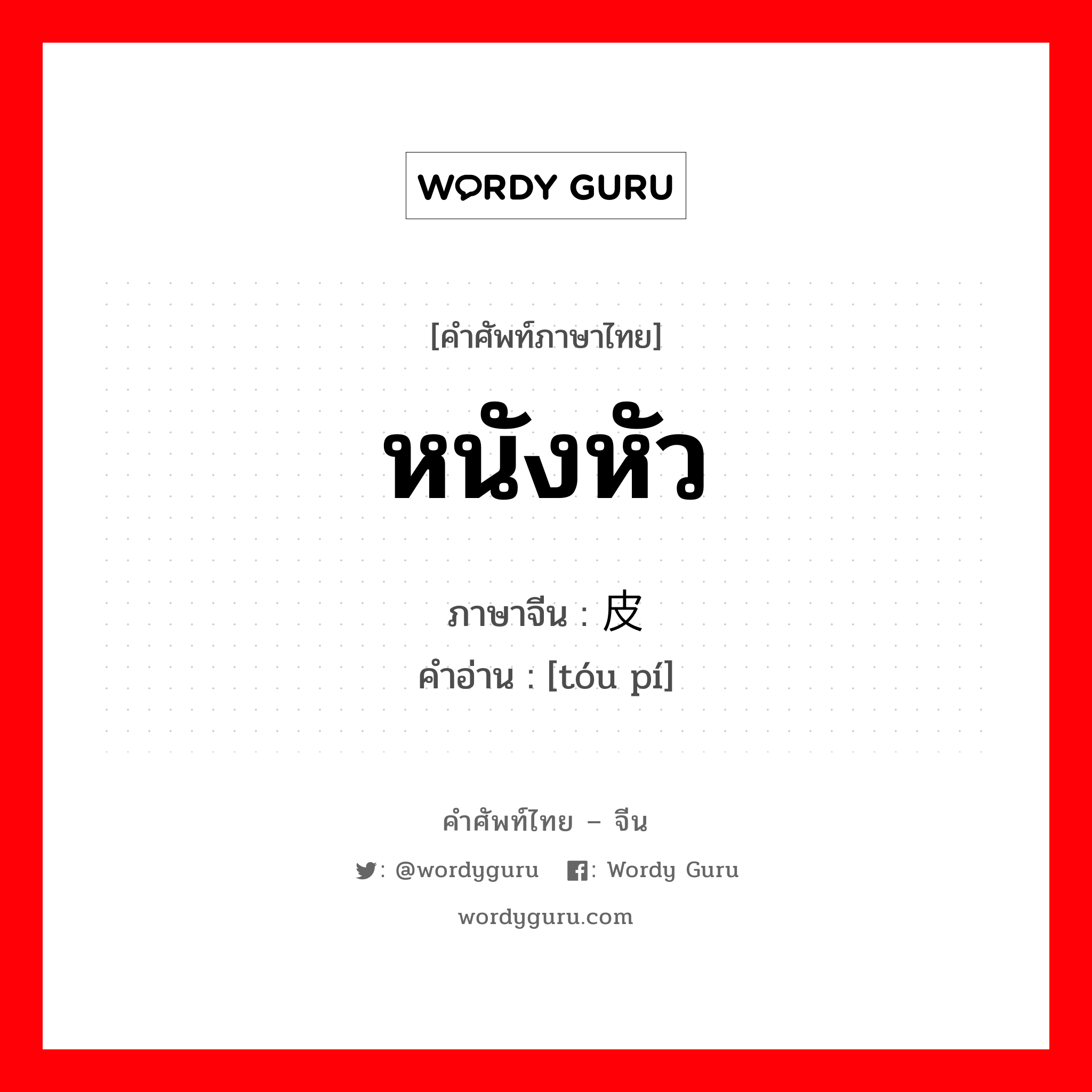 หนังหัว ภาษาจีนคืออะไร, คำศัพท์ภาษาไทย - จีน หนังหัว ภาษาจีน 头皮 คำอ่าน [tóu pí]