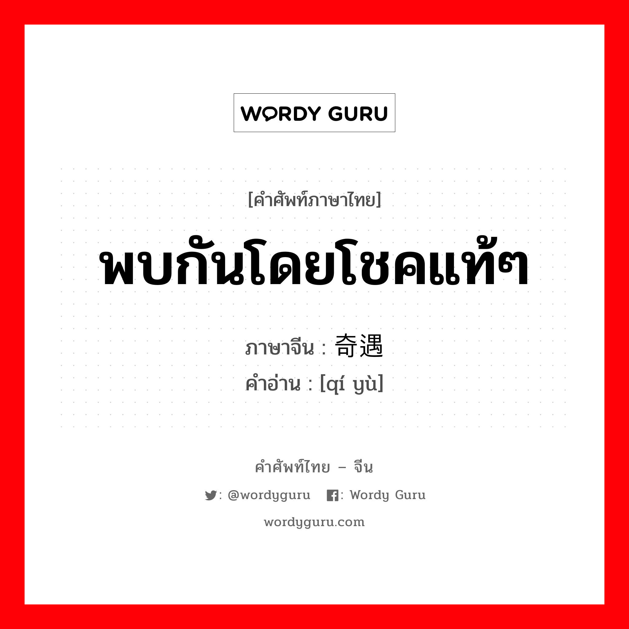 พบกันโดยโชคแท้ๆ ภาษาจีนคืออะไร, คำศัพท์ภาษาไทย - จีน พบกันโดยโชคแท้ๆ ภาษาจีน 奇遇 คำอ่าน [qí yù]