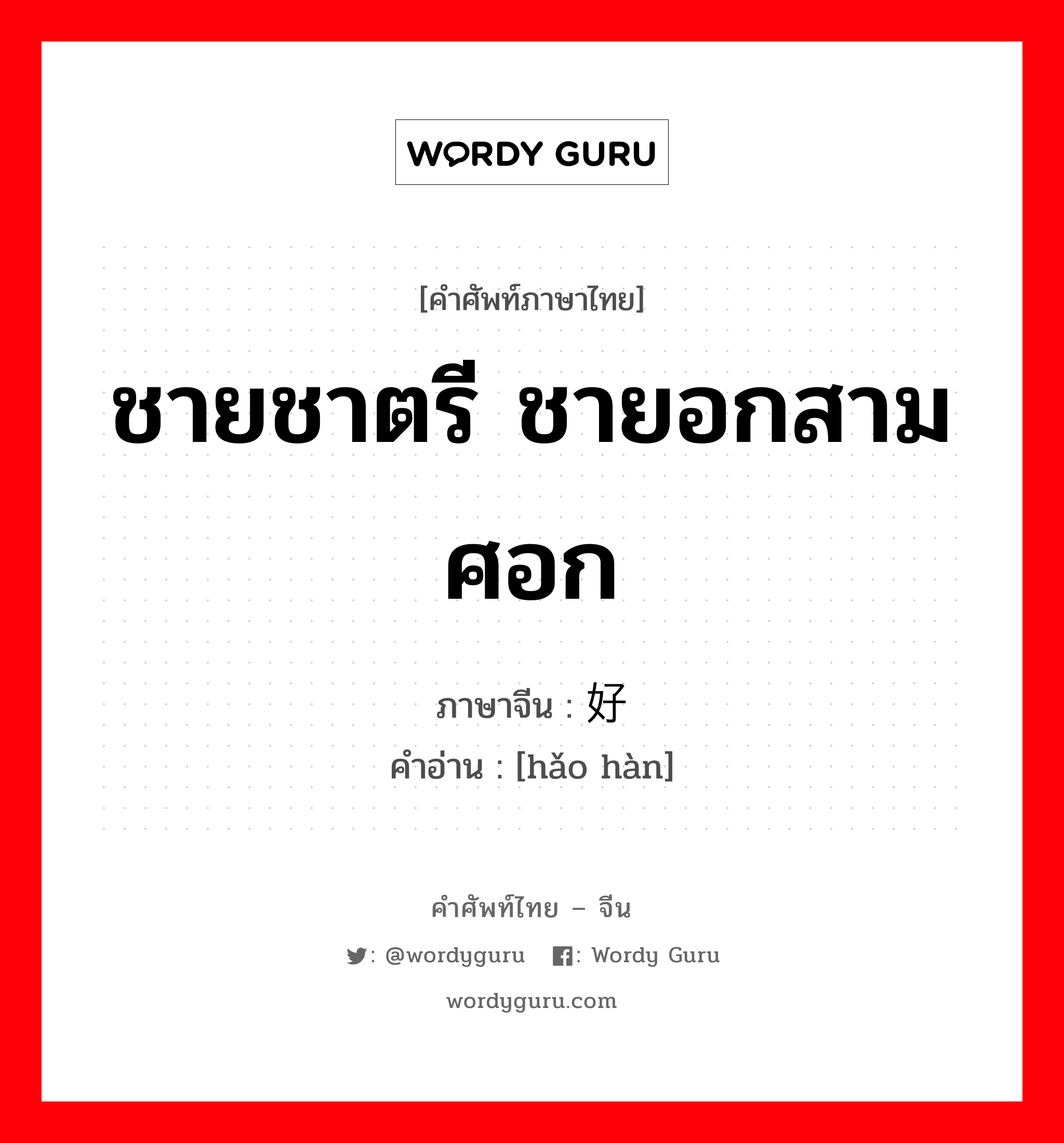 ชายชาตรี ชายอกสามศอก ภาษาจีนคืออะไร, คำศัพท์ภาษาไทย - จีน ชายชาตรี ชายอกสามศอก ภาษาจีน 好汉 คำอ่าน [hǎo hàn]