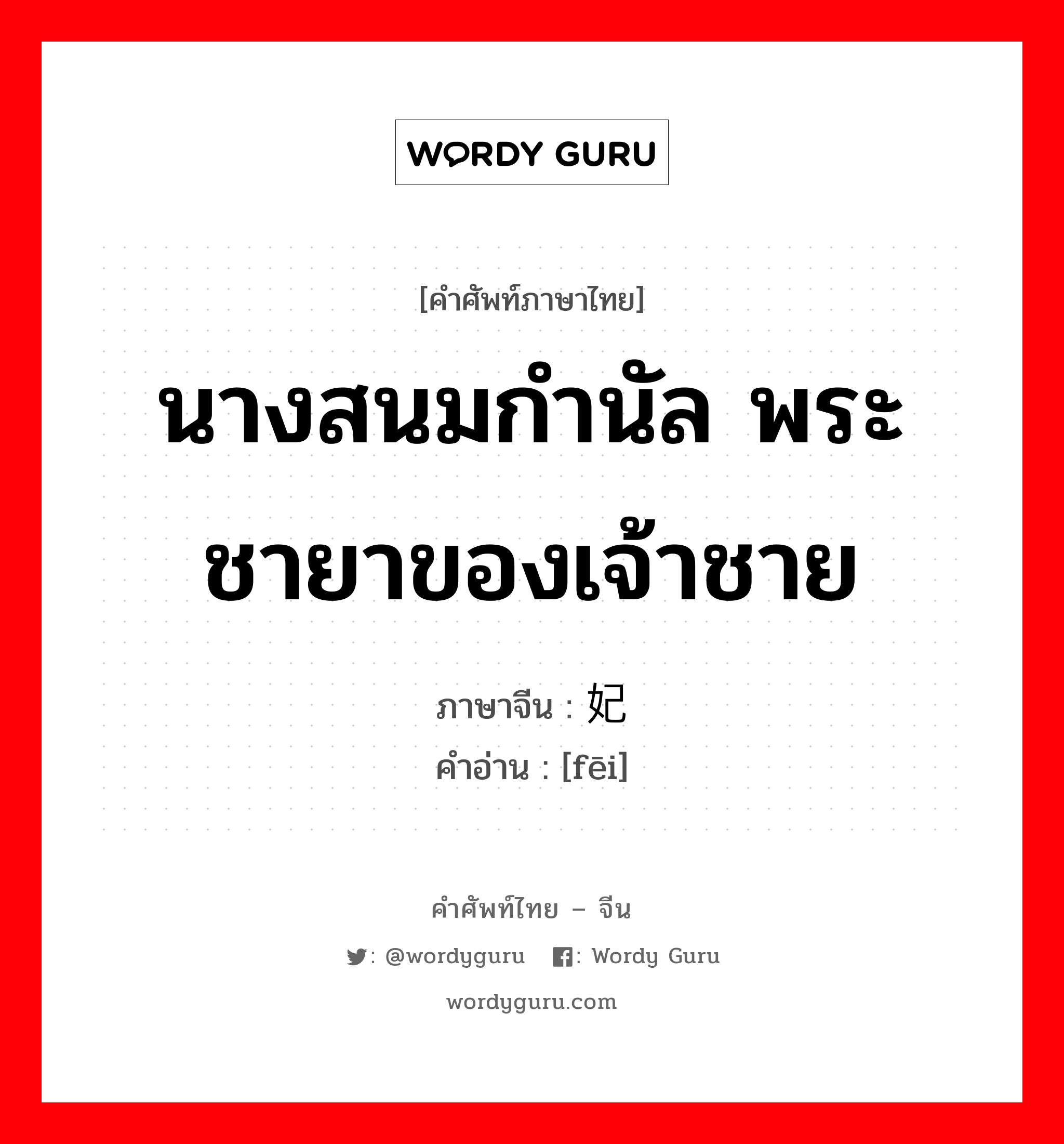 นางสนมกำนัล พระชายาของเจ้าชาย ภาษาจีนคืออะไร, คำศัพท์ภาษาไทย - จีน นางสนมกำนัล พระชายาของเจ้าชาย ภาษาจีน 妃 คำอ่าน [fēi]