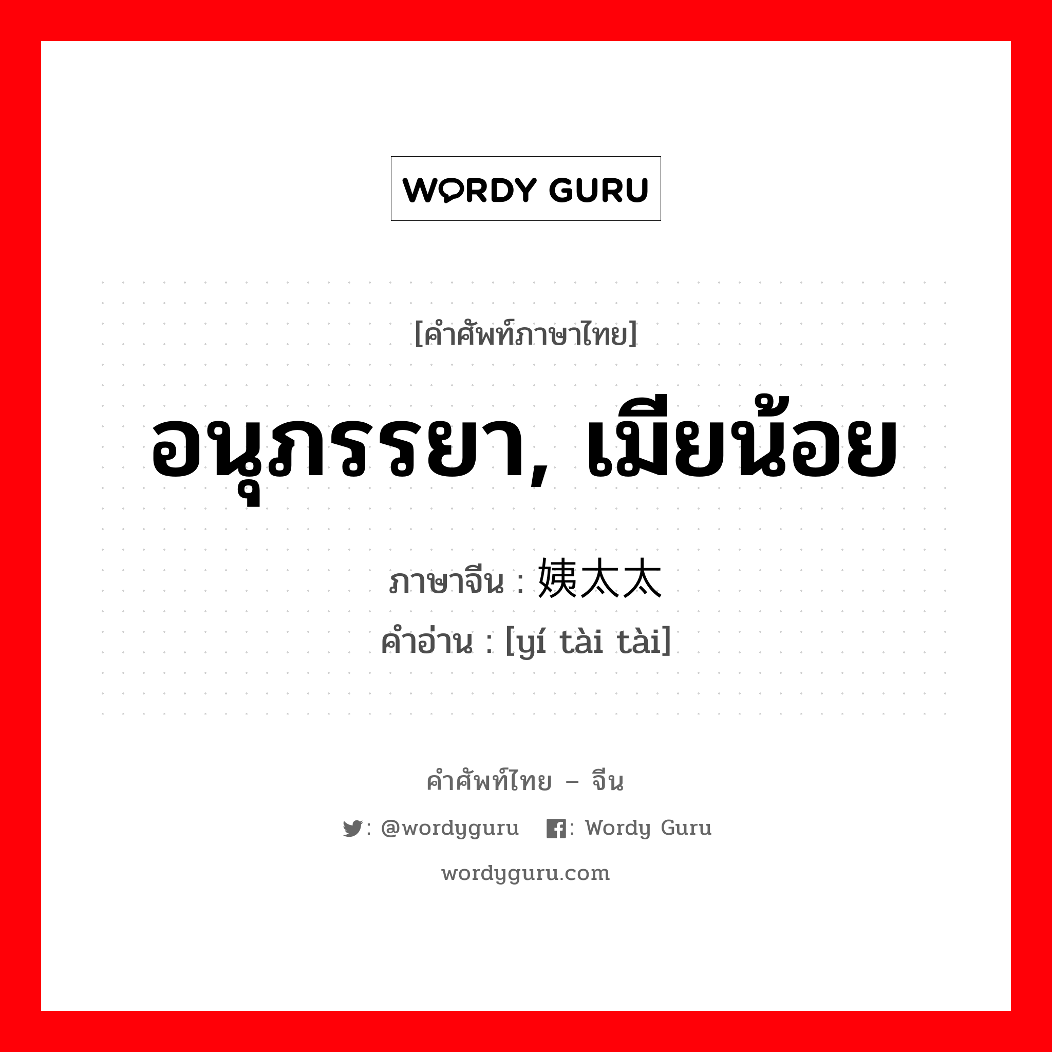 อนุภรรยา, เมียน้อย ภาษาจีนคืออะไร, คำศัพท์ภาษาไทย - จีน อนุภรรยา, เมียน้อย ภาษาจีน 姨太太 คำอ่าน [yí tài tài]