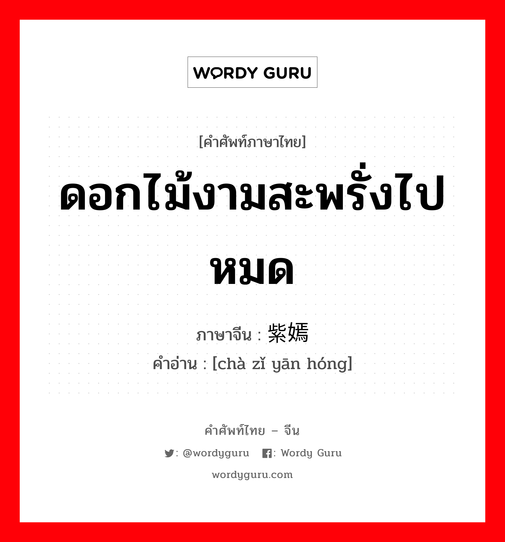 ดอกไม้งามสะพรั่งไปหมด ภาษาจีนคืออะไร, คำศัพท์ภาษาไทย - จีน ดอกไม้งามสะพรั่งไปหมด ภาษาจีน 姹紫嫣红 คำอ่าน [chà zǐ yān hóng]