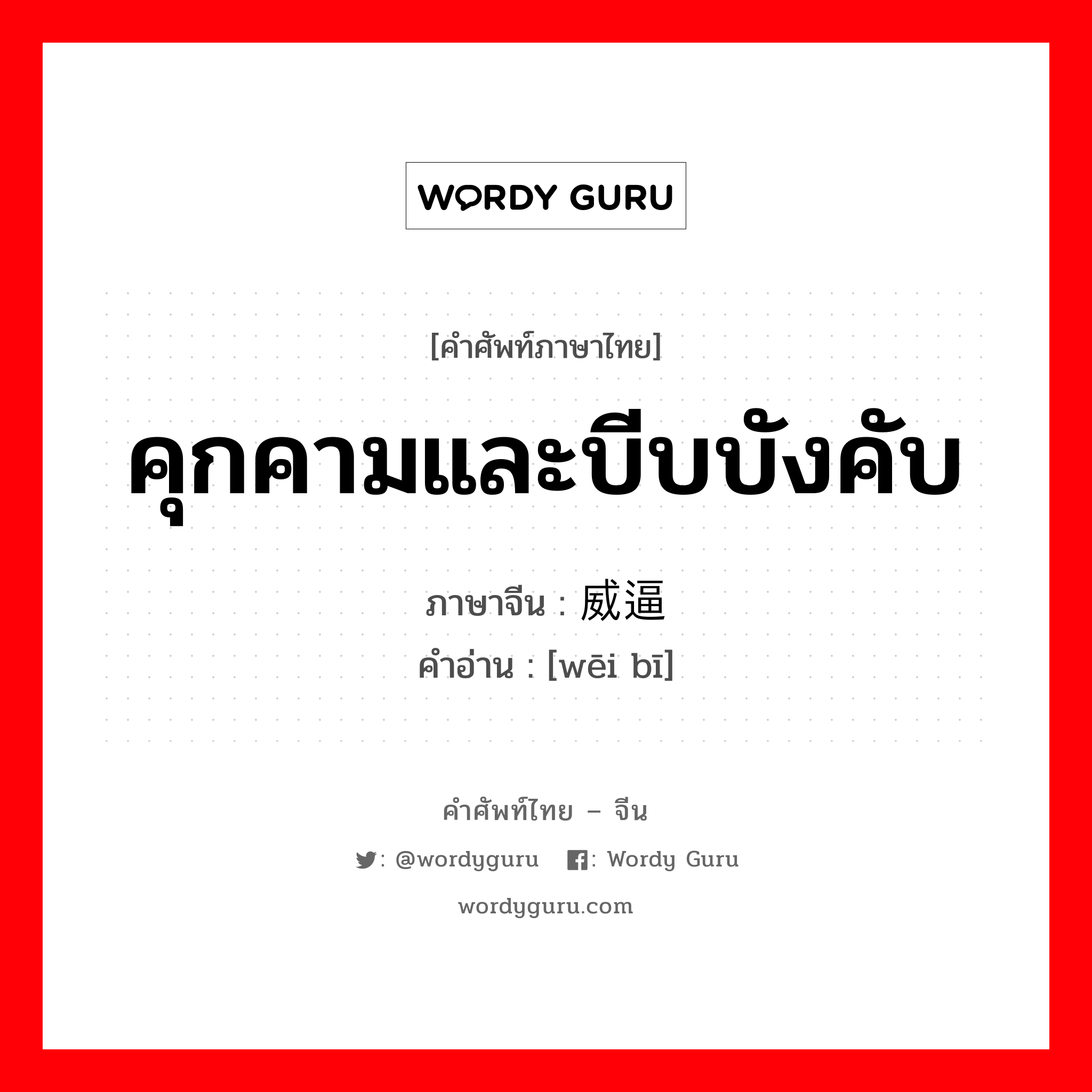 คุกคามและบีบบังคับ ภาษาจีนคืออะไร, คำศัพท์ภาษาไทย - จีน คุกคามและบีบบังคับ ภาษาจีน 威逼 คำอ่าน [wēi bī]