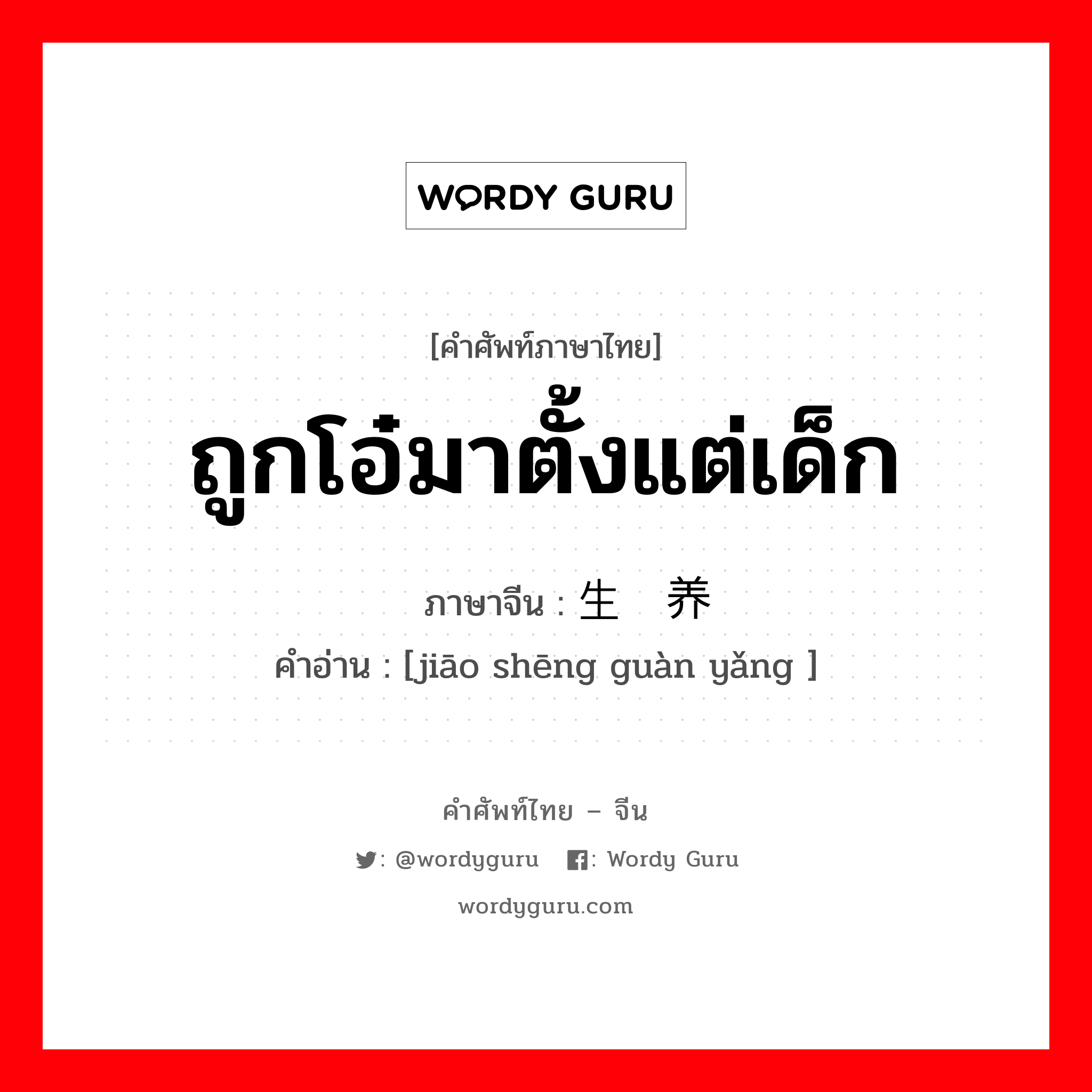 ถูกโอ๋มาตั้งแต่เด็ก ภาษาจีนคืออะไร, คำศัพท์ภาษาไทย - จีน ถูกโอ๋มาตั้งแต่เด็ก ภาษาจีน 娇生惯养 คำอ่าน [jiāo shēng guàn yǎng ]