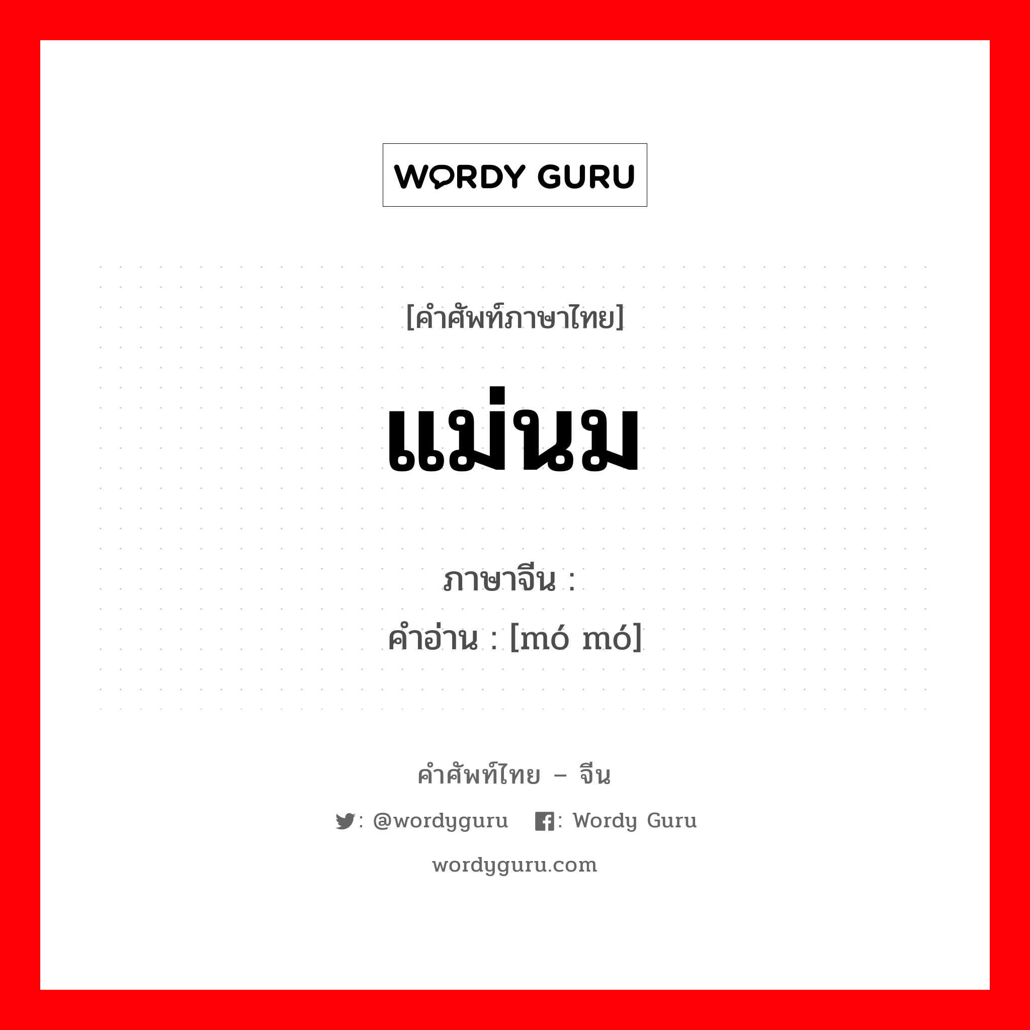 แม่นม ภาษาจีนคืออะไร, คำศัพท์ภาษาไทย - จีน แม่นม ภาษาจีน 嬷嬷 คำอ่าน [mó mó]