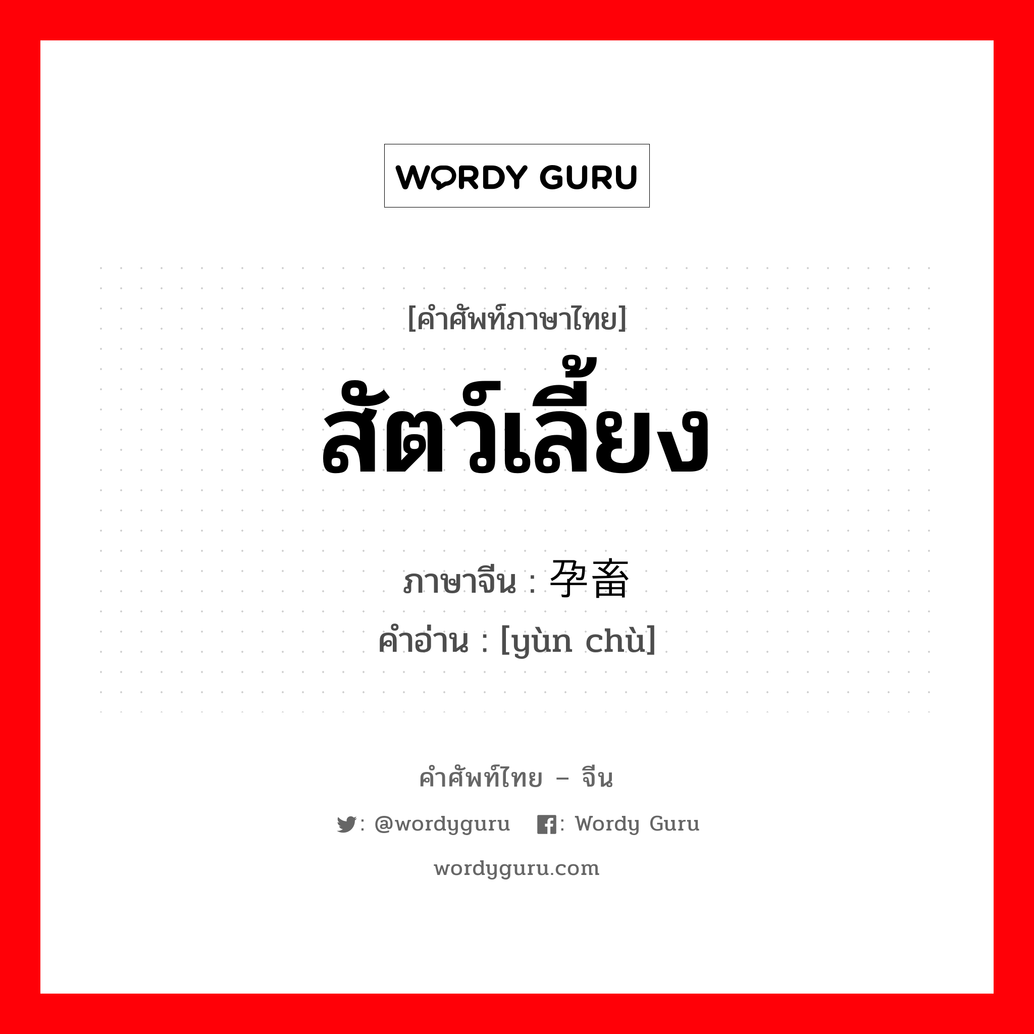 สัตว์เลี้ยง ภาษาจีนคืออะไร, คำศัพท์ภาษาไทย - จีน สัตว์เลี้ยง ภาษาจีน 孕畜 คำอ่าน [yùn chù]