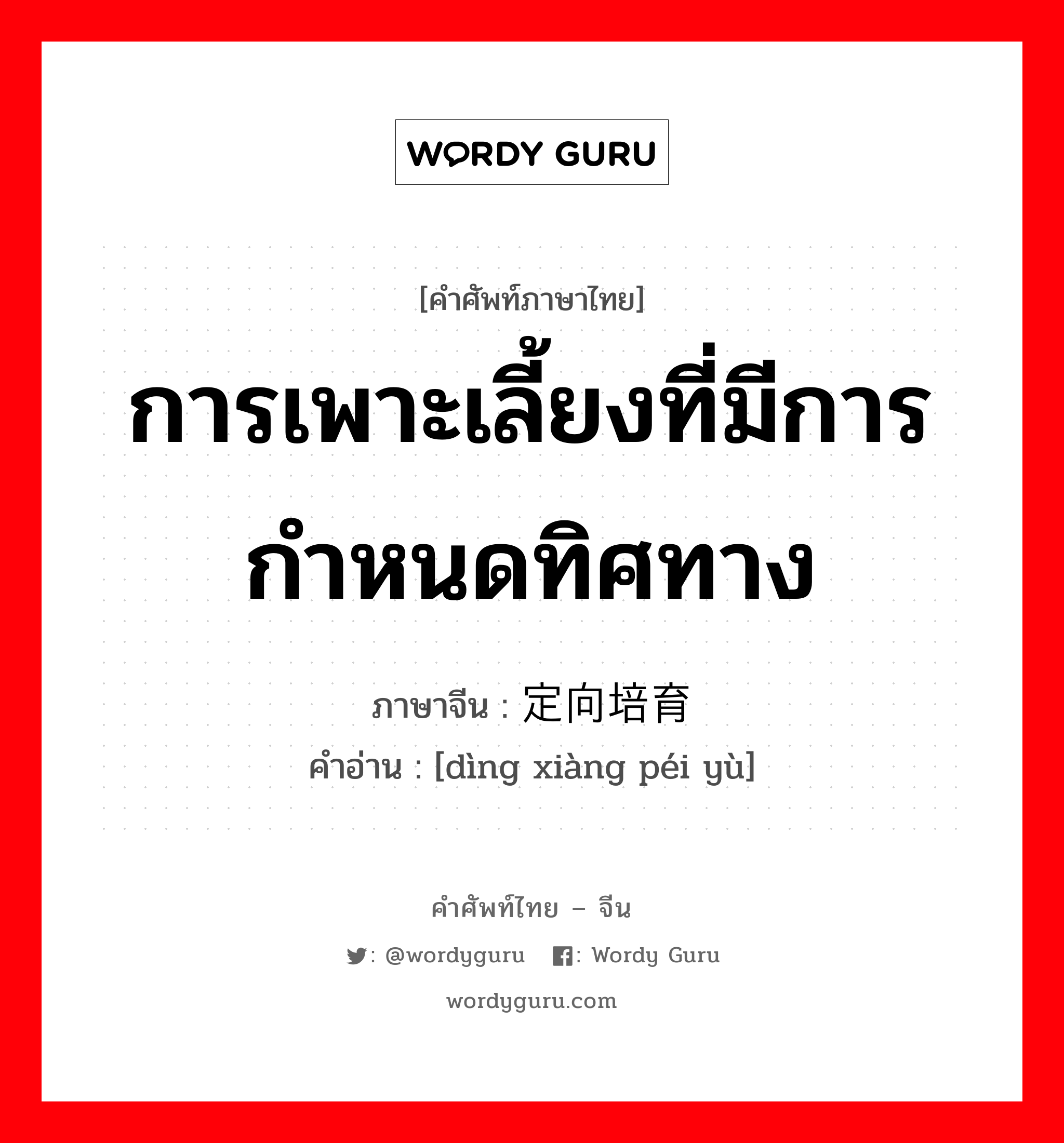 การเพาะเลี้ยงที่มีการกำหนดทิศทาง ภาษาจีนคืออะไร, คำศัพท์ภาษาไทย - จีน การเพาะเลี้ยงที่มีการกำหนดทิศทาง ภาษาจีน 定向培育 คำอ่าน [dìng xiàng péi yù]