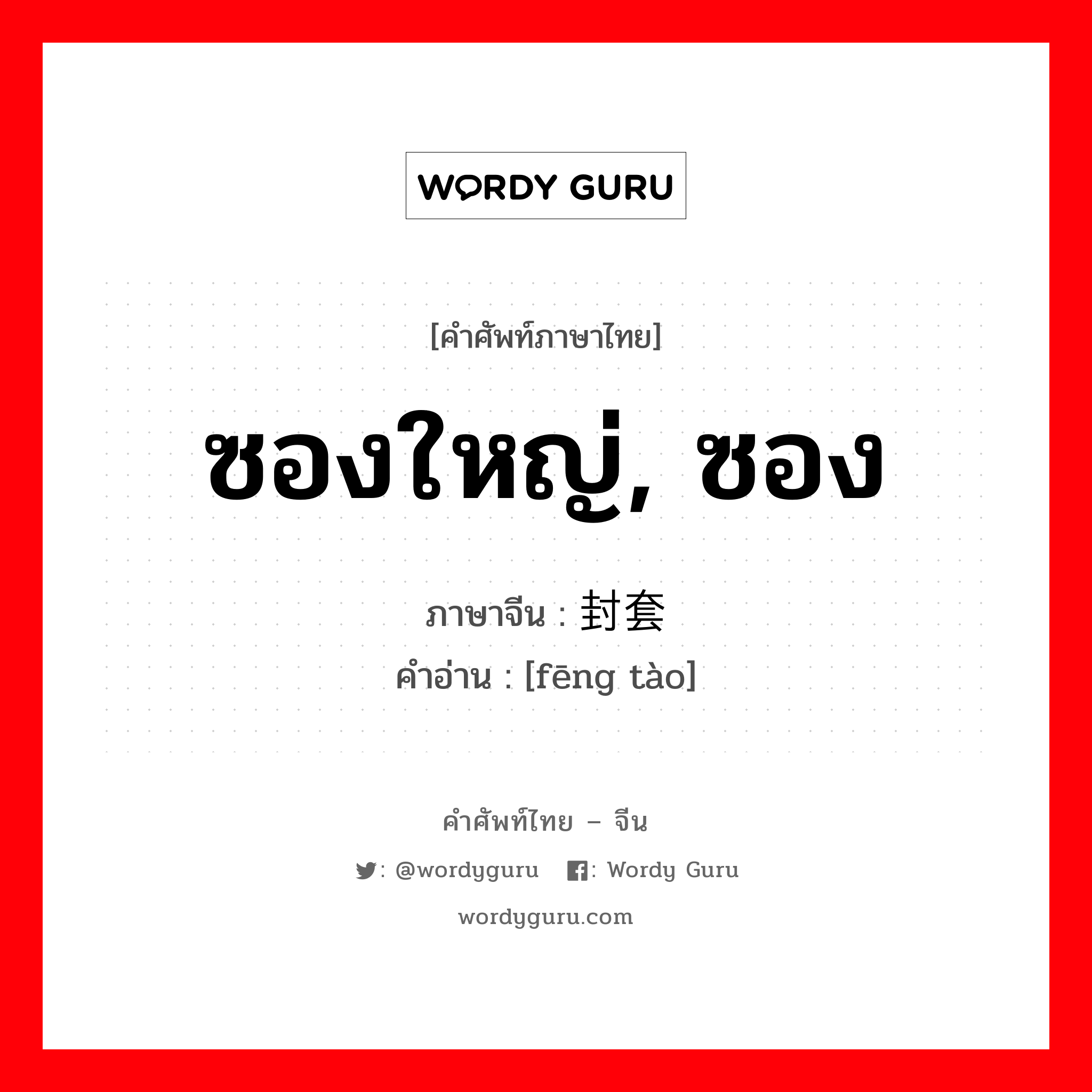 ซองใหญ่, ซอง ภาษาจีนคืออะไร, คำศัพท์ภาษาไทย - จีน ซองใหญ่, ซอง ภาษาจีน 封套 คำอ่าน [fēng tào]