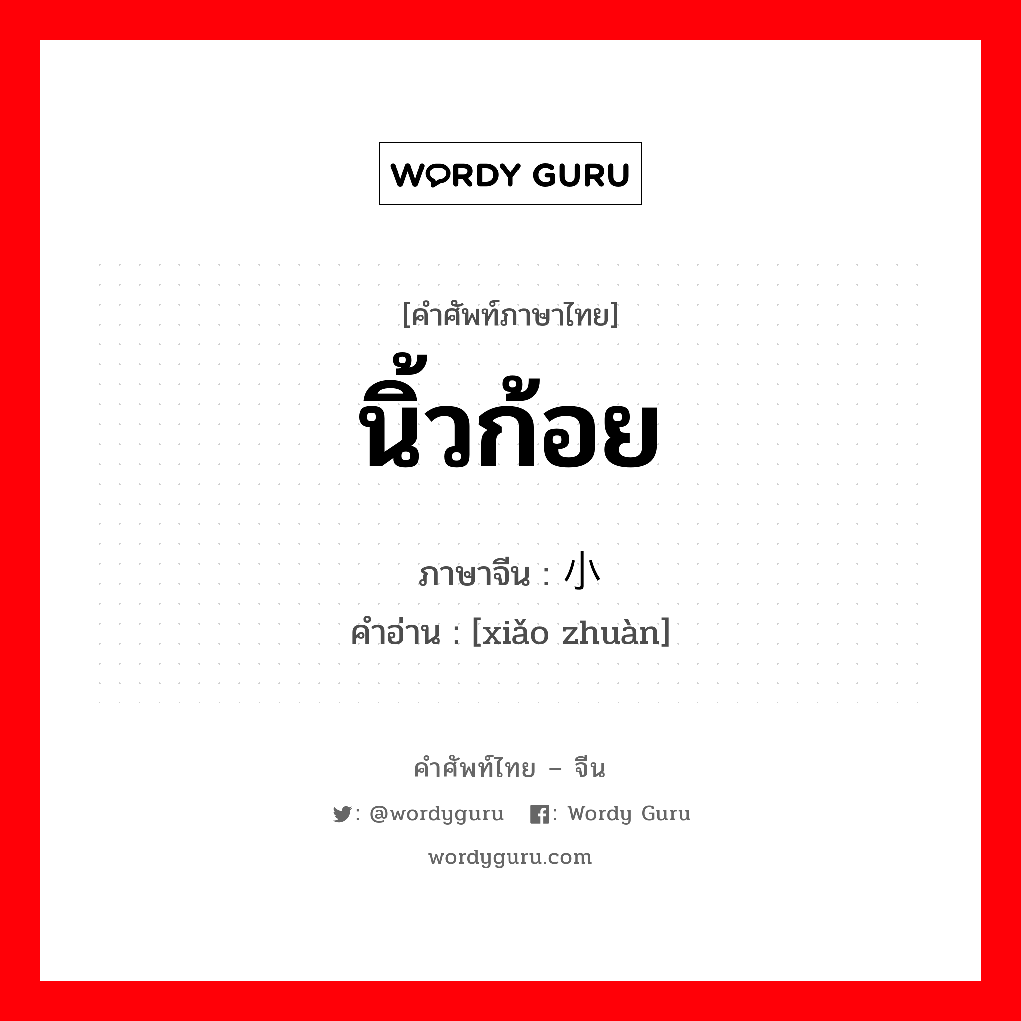 นิ้วก้อย ภาษาจีนคืออะไร, คำศัพท์ภาษาไทย - จีน นิ้วก้อย ภาษาจีน 小传 คำอ่าน [xiǎo zhuàn]