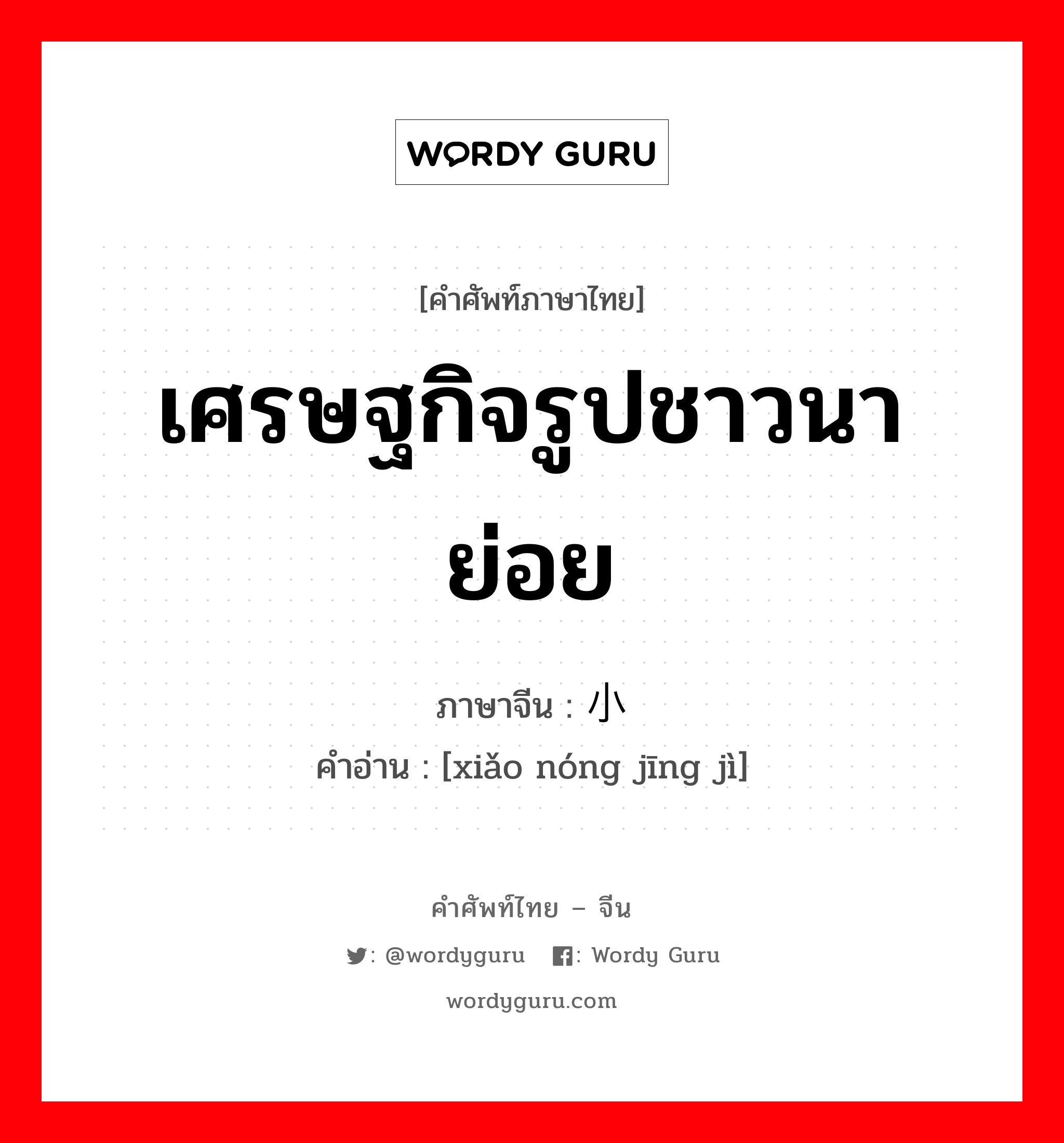 เศรษฐกิจรูปชาวนาย่อย ภาษาจีนคืออะไร, คำศัพท์ภาษาไทย - จีน เศรษฐกิจรูปชาวนาย่อย ภาษาจีน 小农经济 คำอ่าน [xiǎo nóng jīng jì]