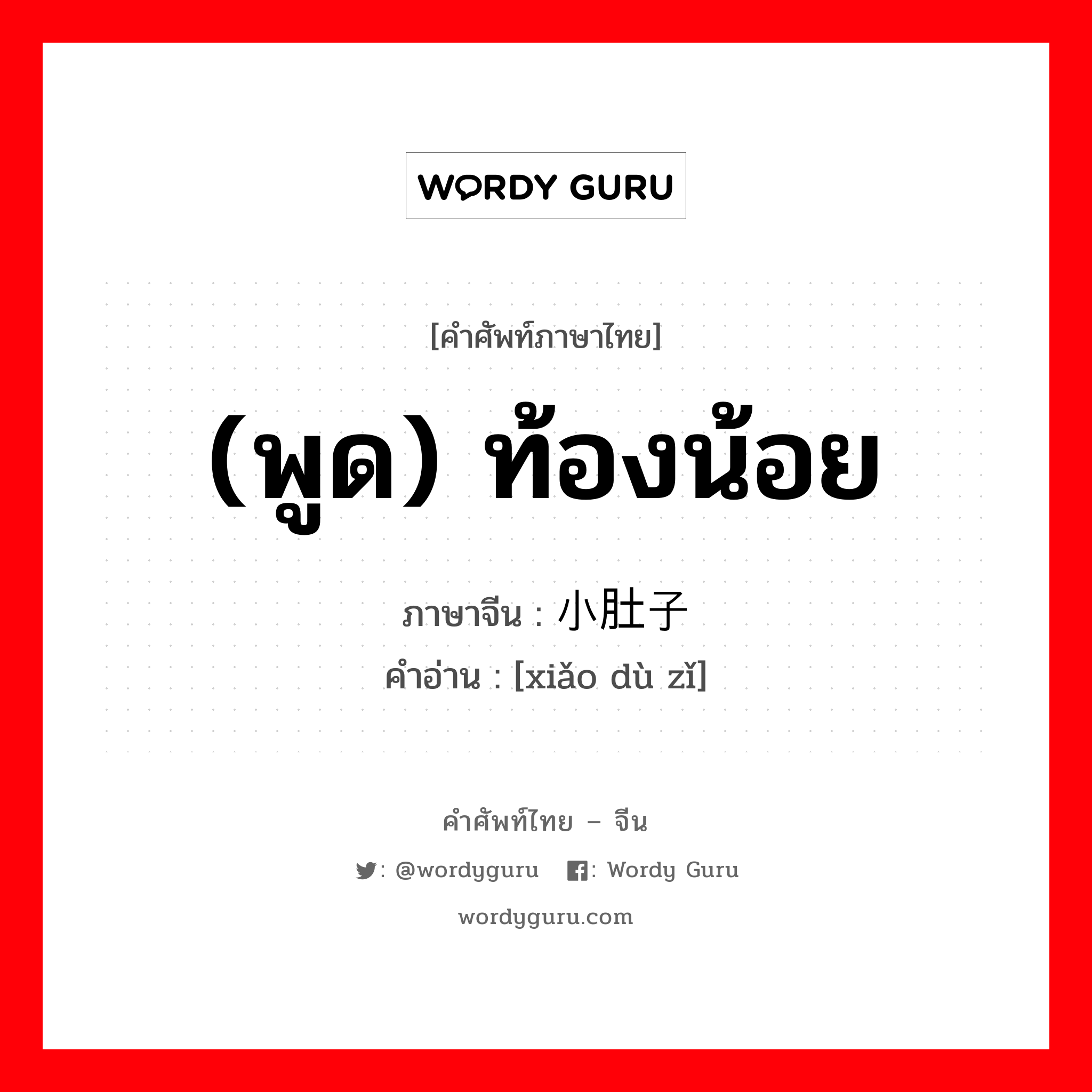 (พูด) ท้องน้อย ภาษาจีนคืออะไร, คำศัพท์ภาษาไทย - จีน (พูด) ท้องน้อย ภาษาจีน 小肚子 คำอ่าน [xiǎo dù zǐ]