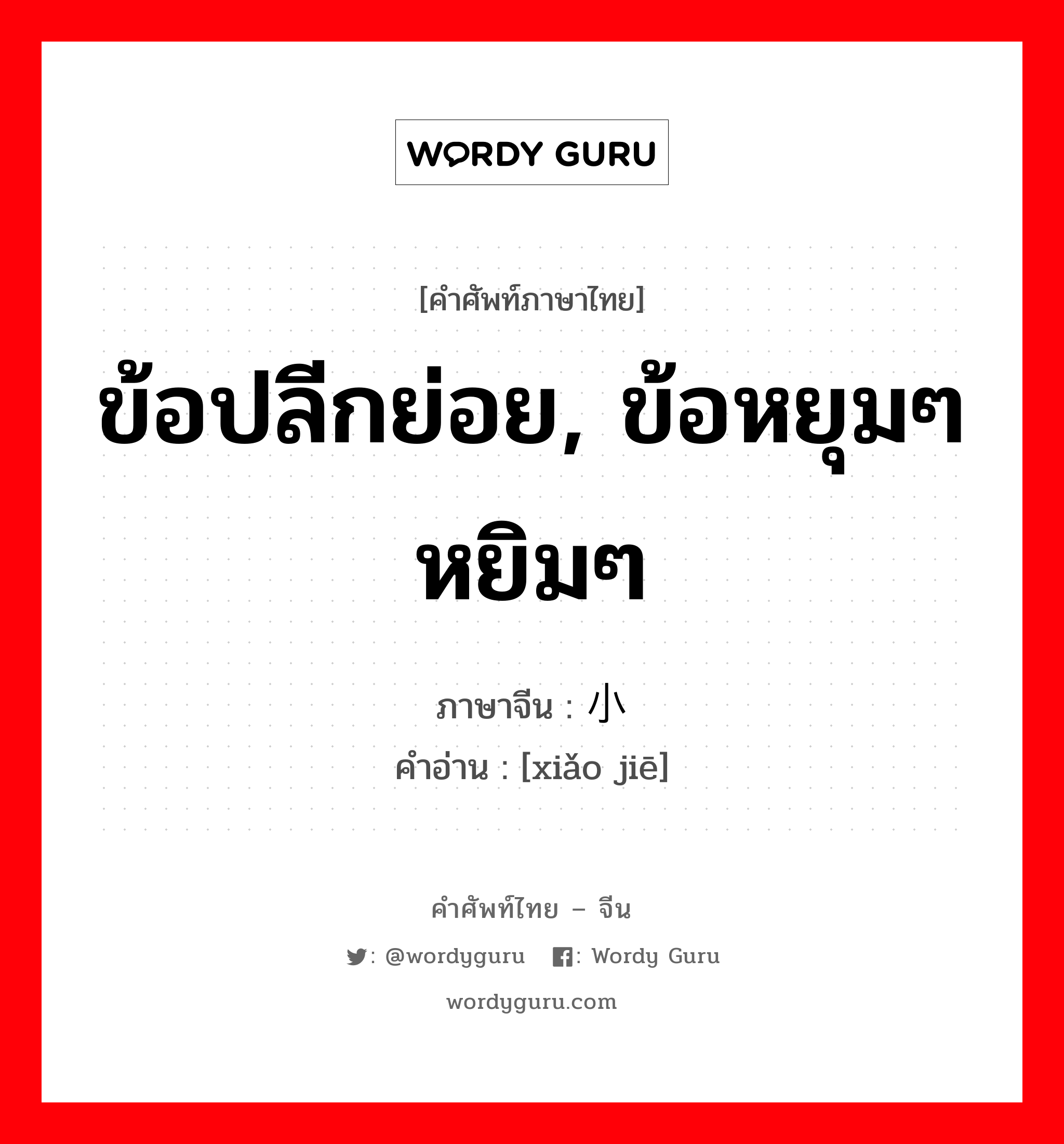 ข้อปลีกย่อย ข้อหยุมๆหยิมๆ ภาษาจีนคืออะไร, คำศัพท์ภาษาไทย - จีน ข้อปลีกย่อย, ข้อหยุมๆหยิมๆ ภาษาจีน 小节 คำอ่าน [xiǎo jiē]