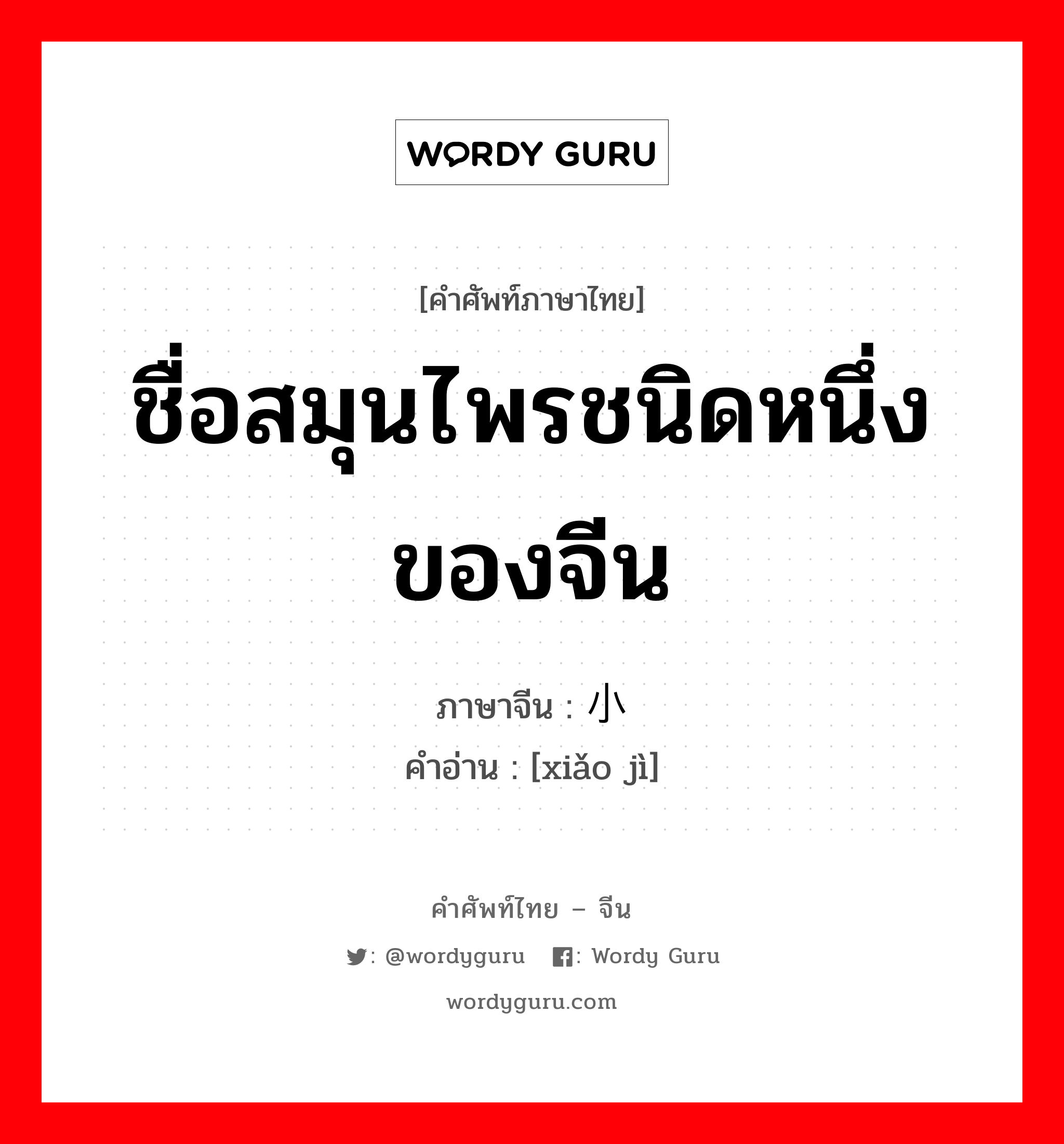 ชื่อสมุนไพรชนิดหนึ่งของจีน ภาษาจีนคืออะไร, คำศัพท์ภาษาไทย - จีน ชื่อสมุนไพรชนิดหนึ่งของจีน ภาษาจีน 小蓟 คำอ่าน [xiǎo jì]