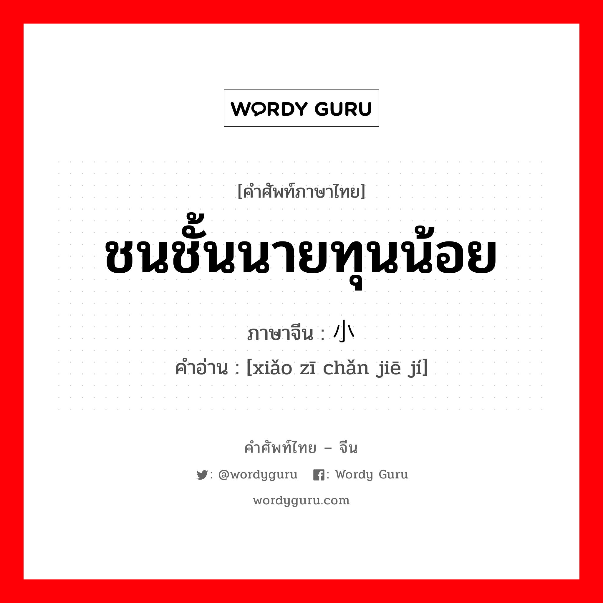 ชนชั้นนายทุนน้อย ภาษาจีนคืออะไร, คำศัพท์ภาษาไทย - จีน ชนชั้นนายทุนน้อย ภาษาจีน 小资产阶级 คำอ่าน [xiǎo zī chǎn jiē jí]