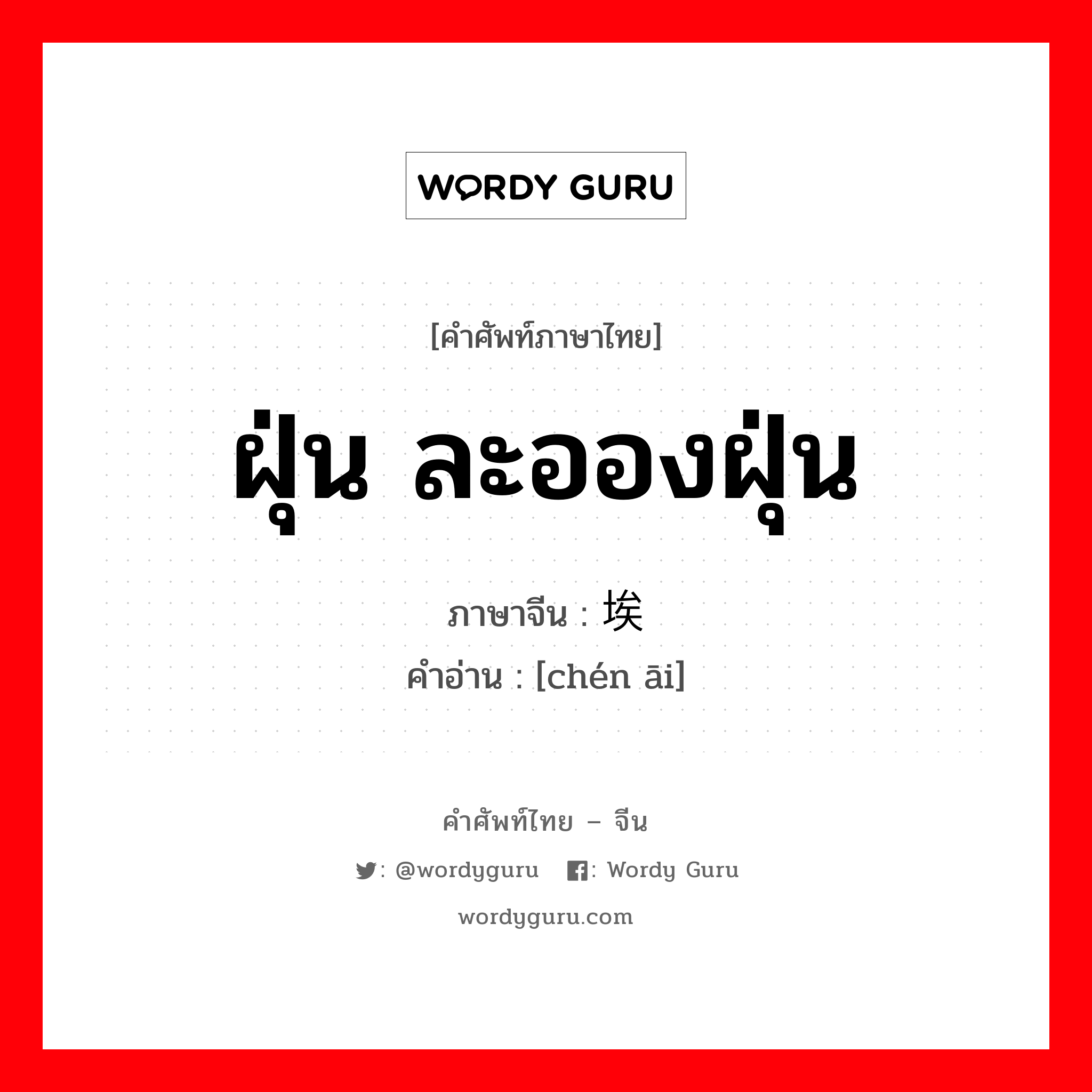 ฝุ่น ละอองฝุ่น ภาษาจีนคืออะไร, คำศัพท์ภาษาไทย - จีน ฝุ่น ละอองฝุ่น ภาษาจีน 尘埃 คำอ่าน [chén āi]