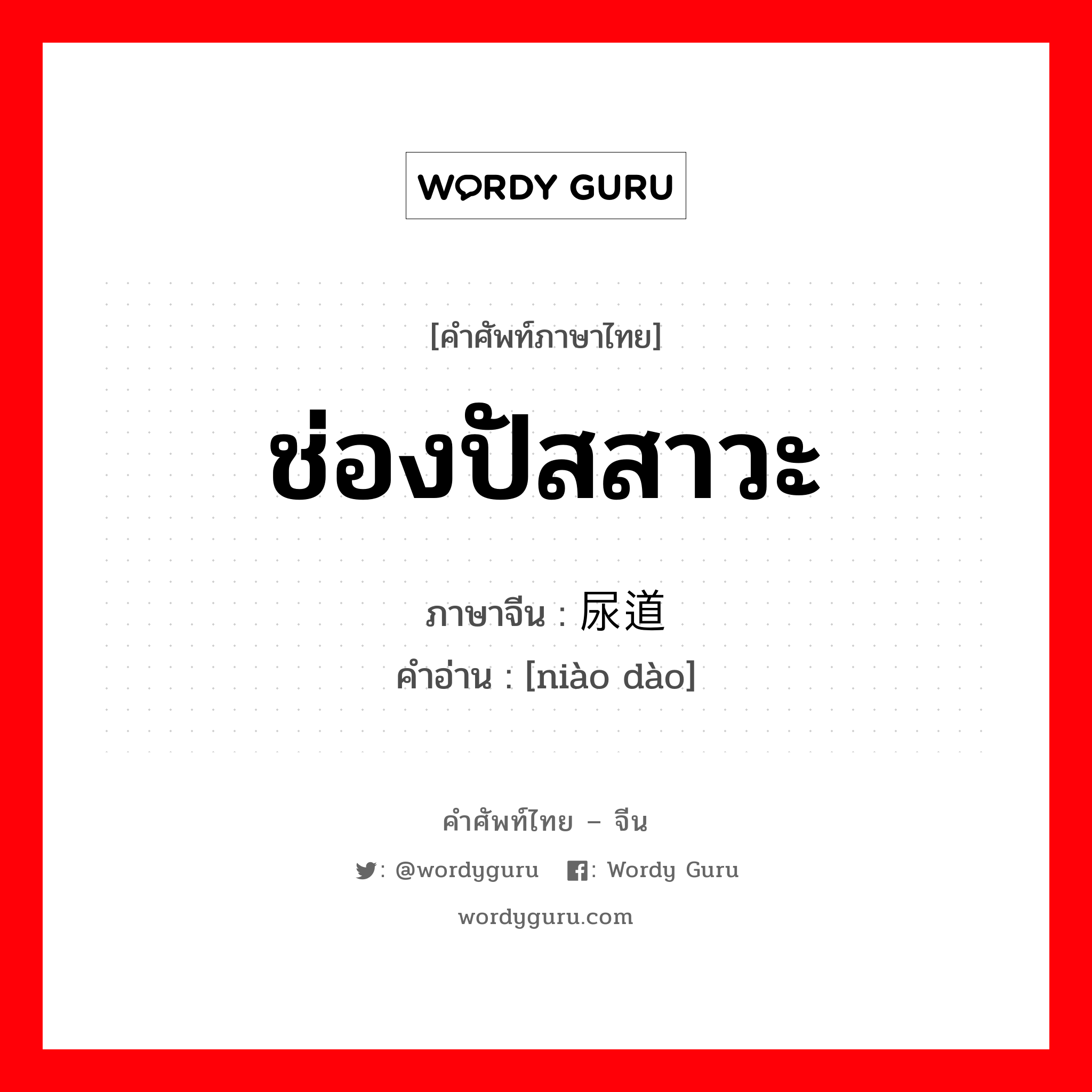 ช่องปัสสาวะ ภาษาจีนคืออะไร, คำศัพท์ภาษาไทย - จีน ช่องปัสสาวะ ภาษาจีน 尿道 คำอ่าน [niào dào]