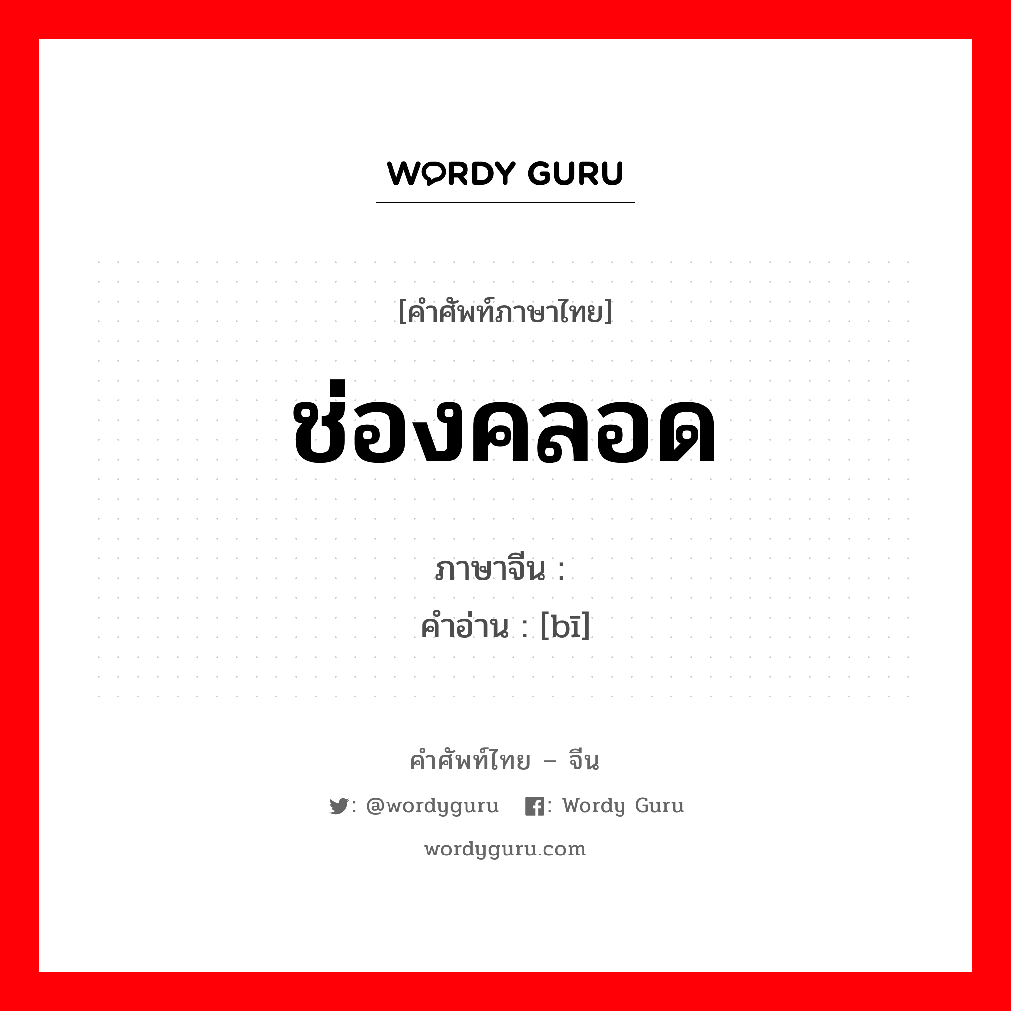 ช่องคลอด ภาษาจีนคืออะไร, คำศัพท์ภาษาไทย - จีน ช่องคลอด ภาษาจีน 屄 คำอ่าน [bī]