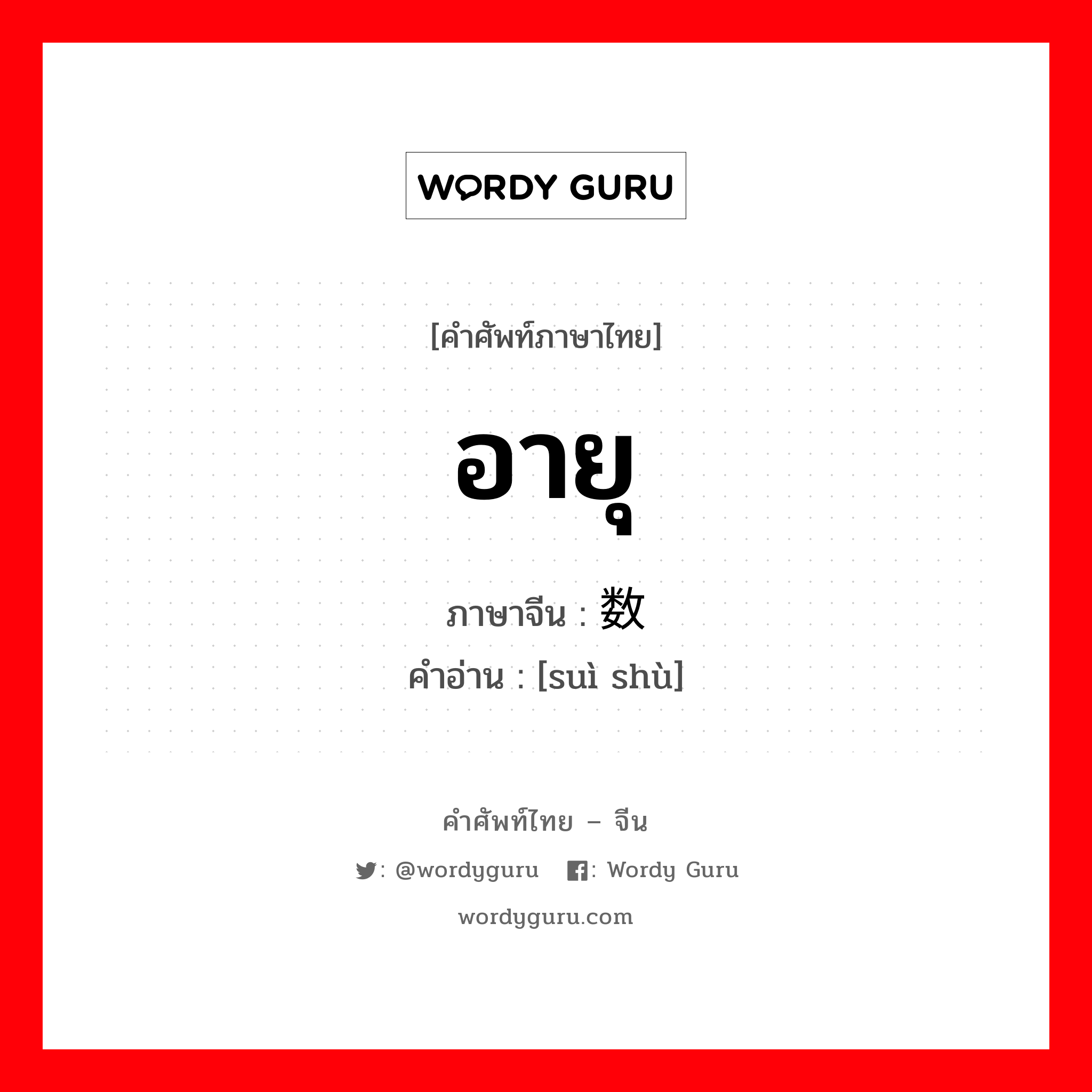 อายุ ภาษาจีนคืออะไร, คำศัพท์ภาษาไทย - จีน อายุ ภาษาจีน 岁数 คำอ่าน [suì shù]